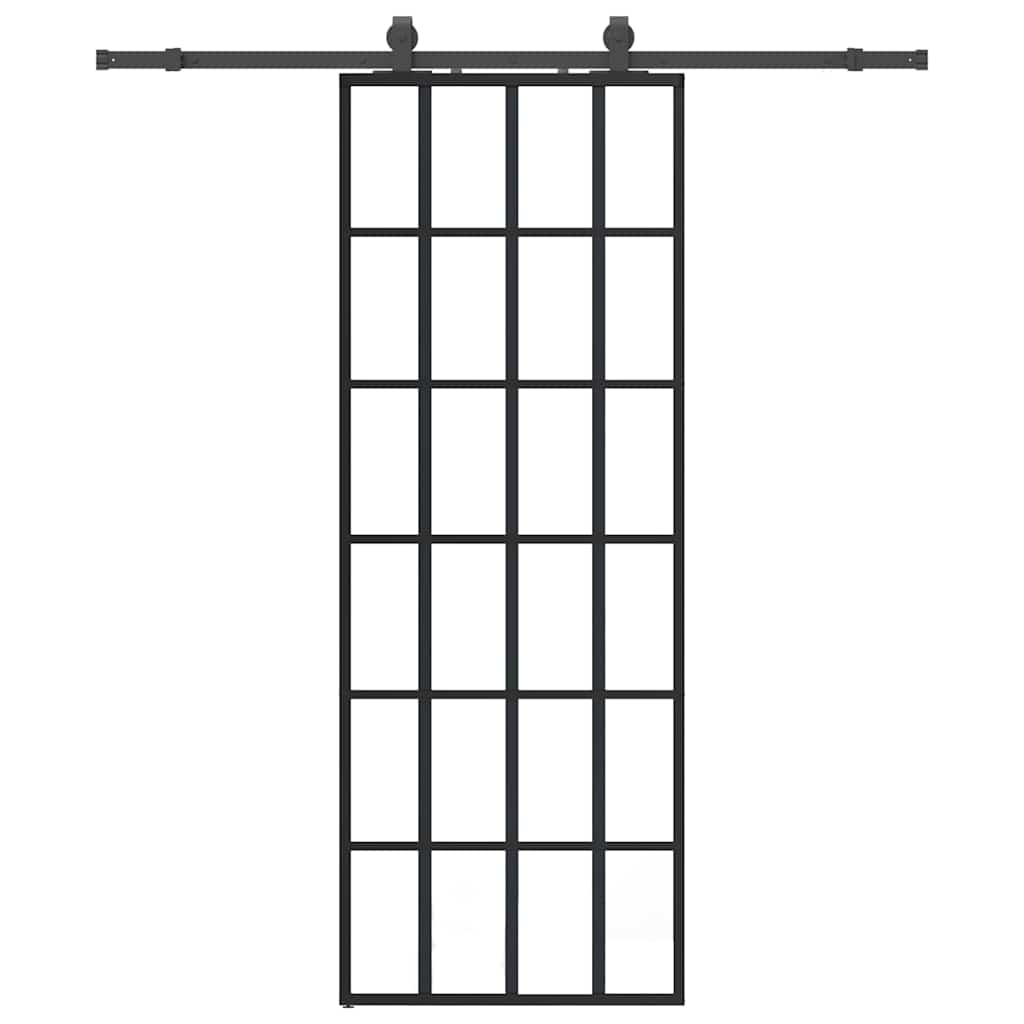 Puerta Corredera 76x205 cm ESG Vidrio Transparente y Negro