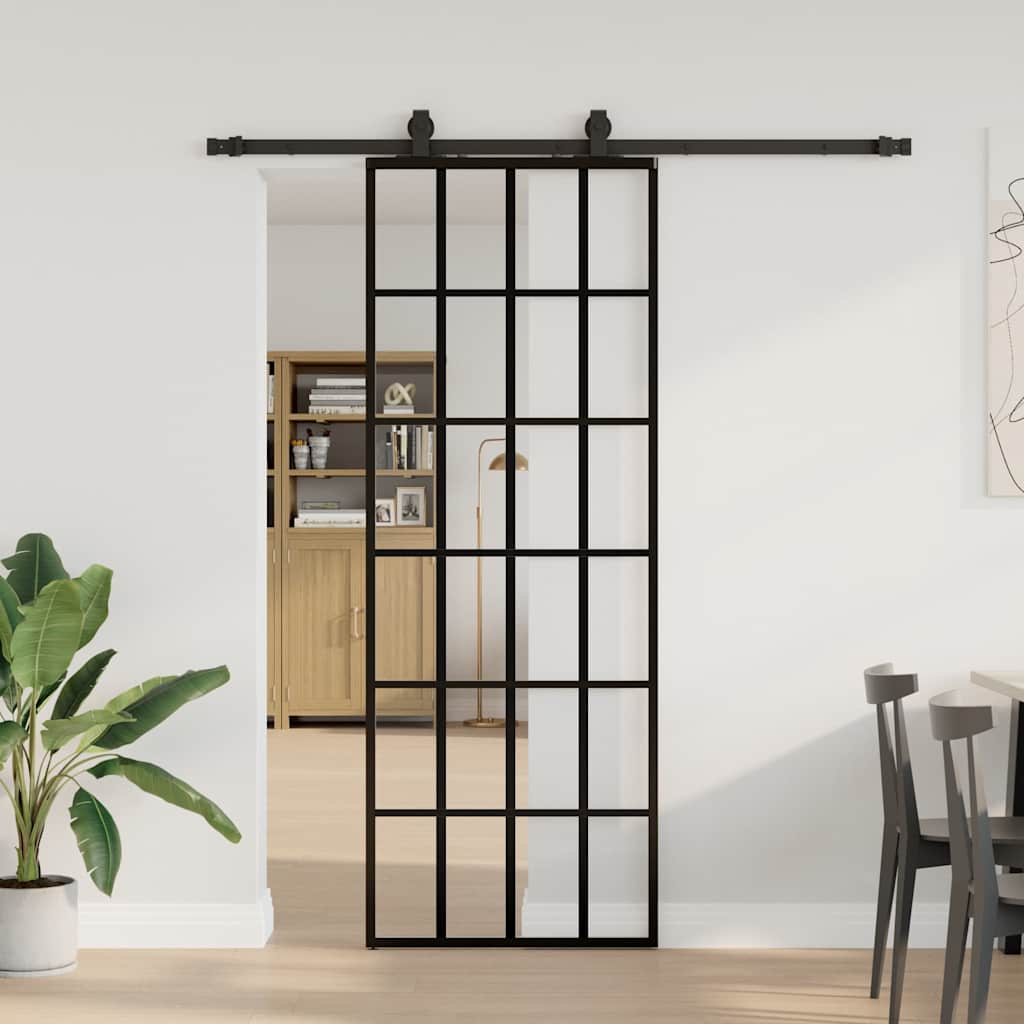 Puerta Corredera 76x205 cm ESG Vidrio Transparente y Negro