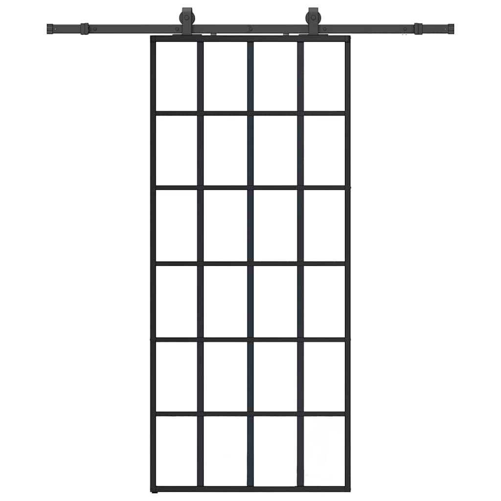 Porte coulissante avec kit de quincaillerie noire 90x205 cm verre ESG 