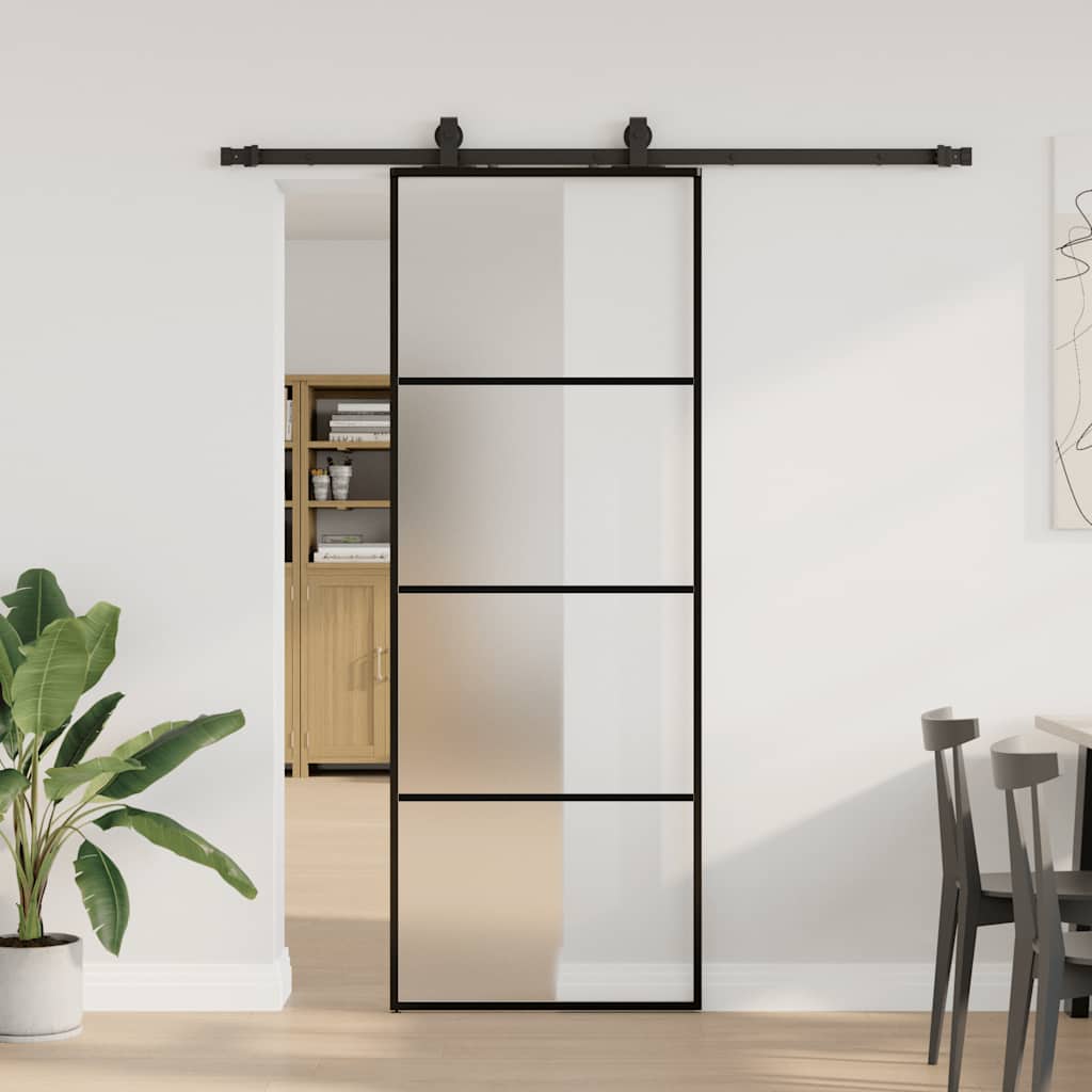 Puerta Corredera 76x205 cm ESG Vidrio Transparente y Negro
