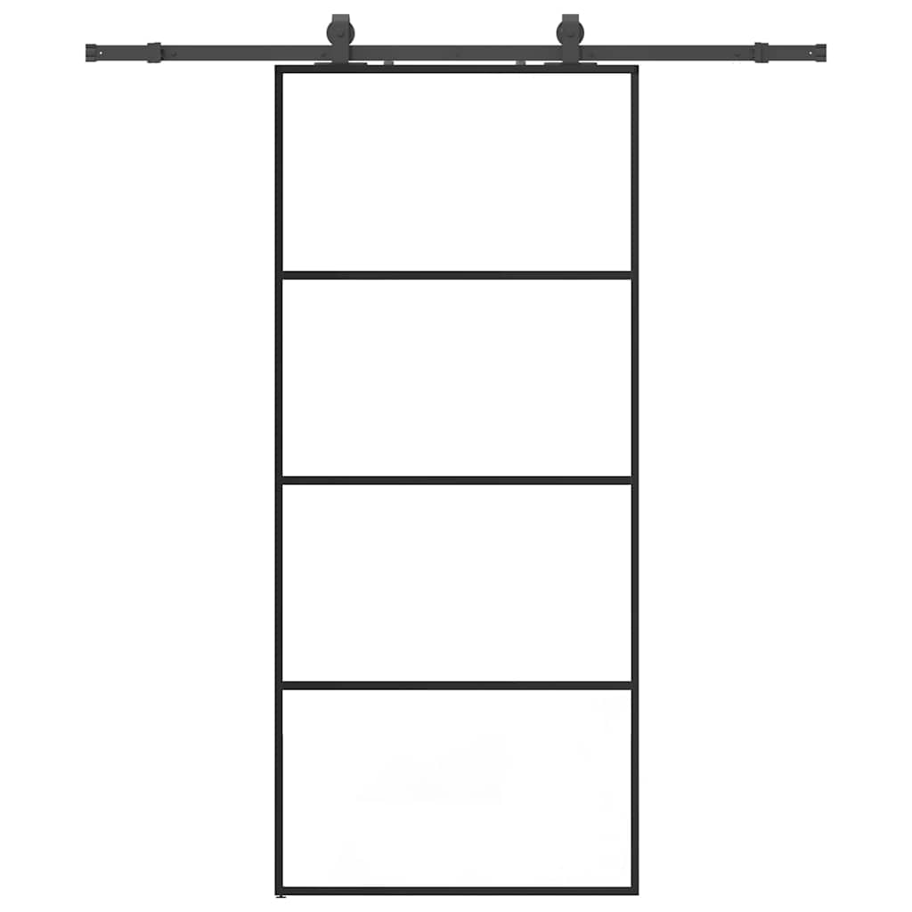 Porte coulissante avec kit de ferrures noir 90x205 cm verre ESG 