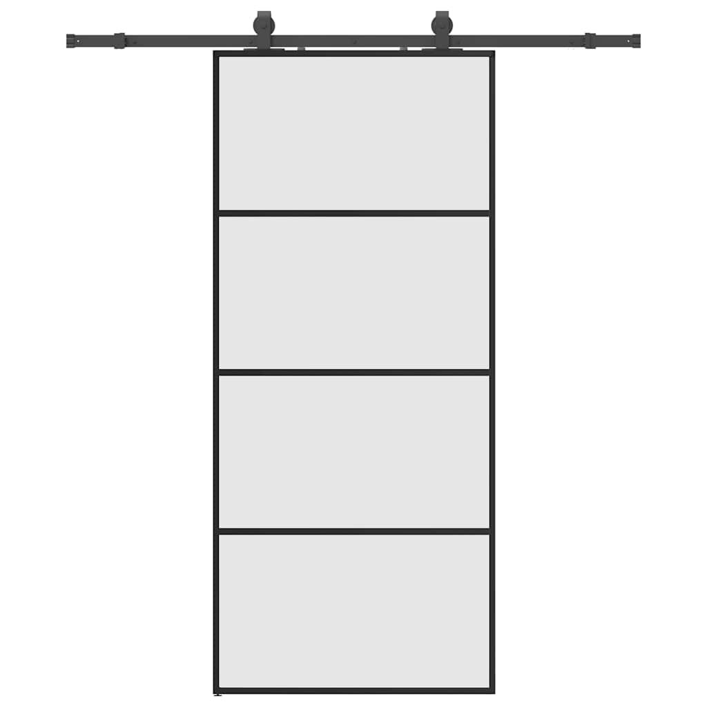 Porte coulissante avec kit de ferrures noires 90x205 cm en verre ESG 