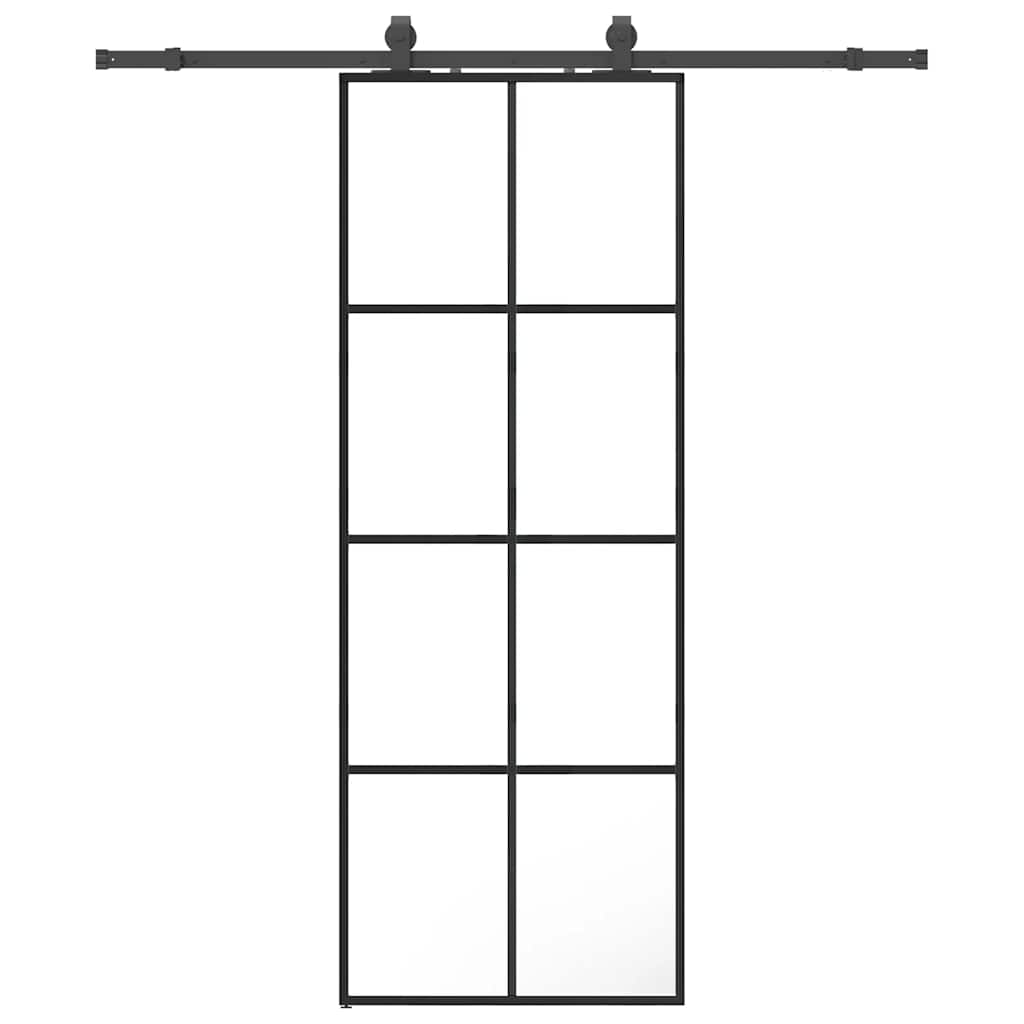 Puerta Corredera 76x205 cm ESG Vidrio Transparente y Negro con Herrajes