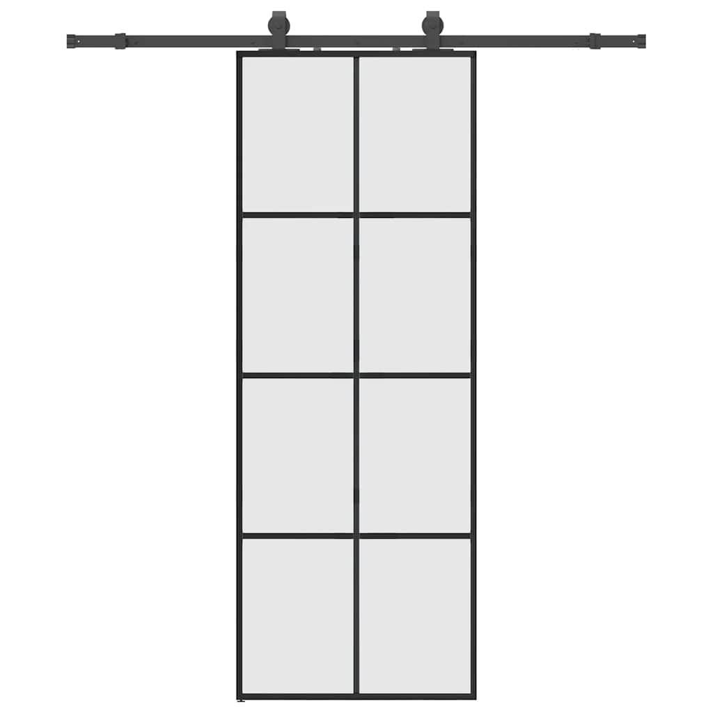 Puerta Corredera 76x205 cm ESG Vidrio Transparente y Negro — Kit Herrajes Negro