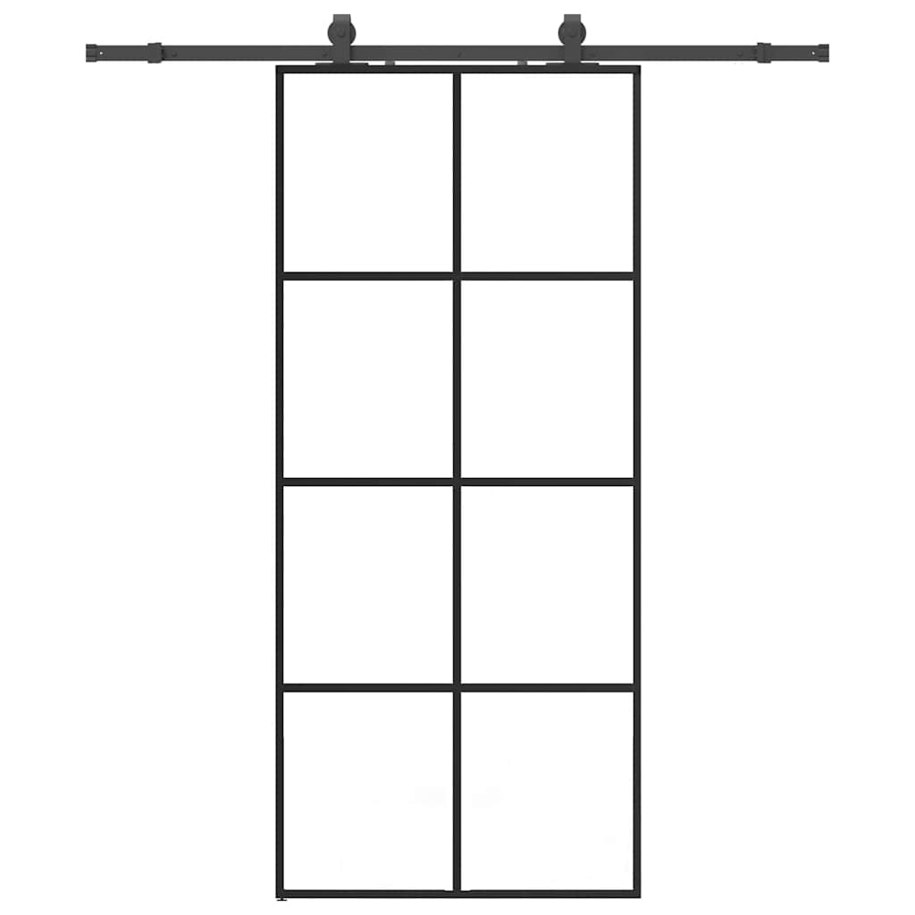 Porte coulissante avec kit de ferrures noires 90x205 cm verre ESG 