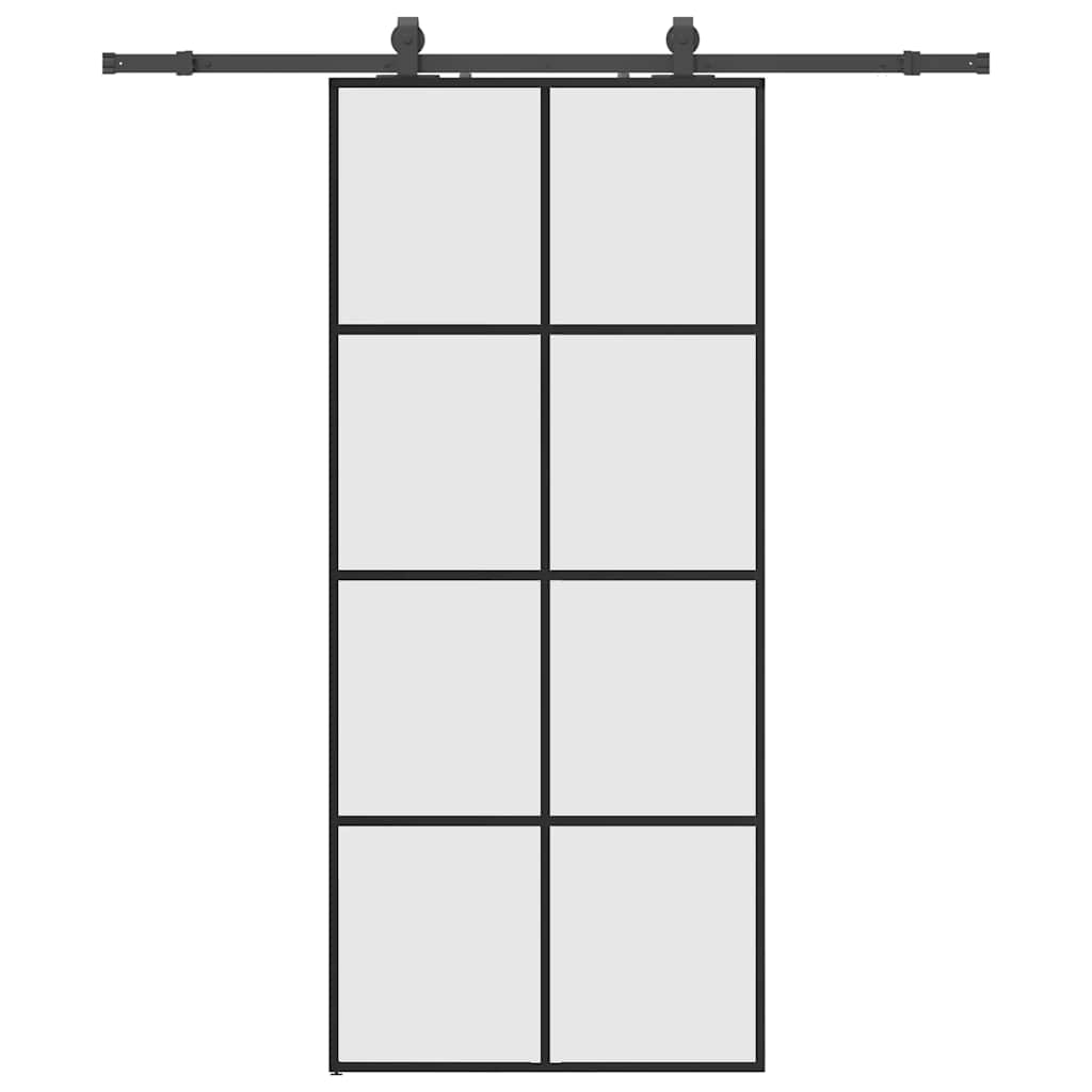 Porte coulissante avec kit de quincaillerie noire 90x205 cm verre ESG 