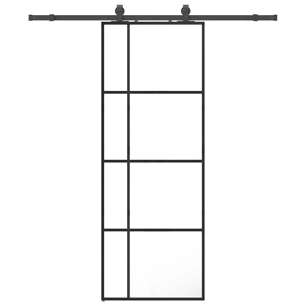 Puerta Corredera 76x205 cm ESG Vidrio Transparente y Negro