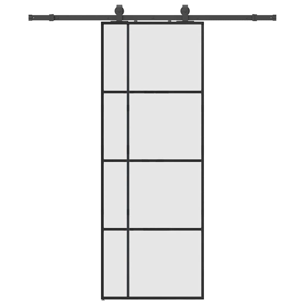 Puerta Corredera 76x205 cm ESG Vidrio Transparente y Negro — Kit Herrajes Negro