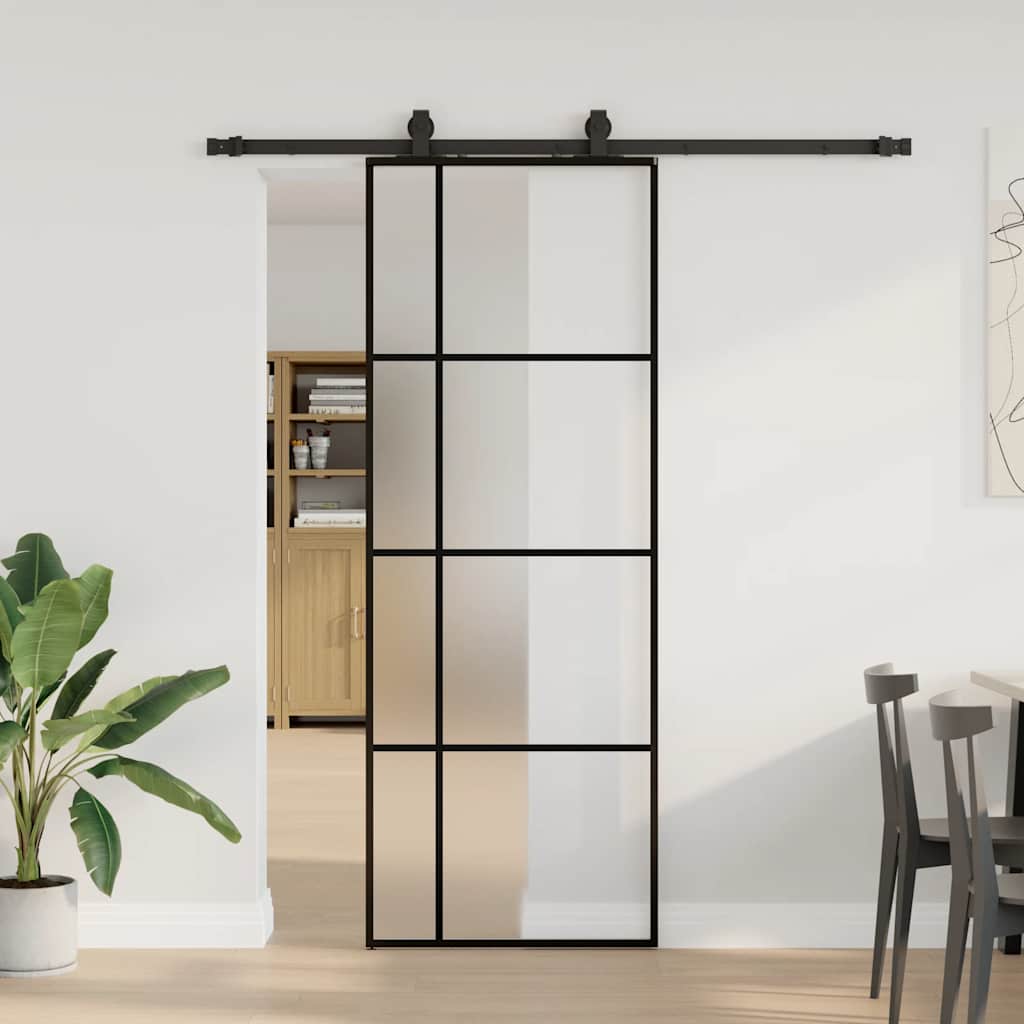 Puerta Corredera 76x205 cm ESG Vidrio Transparente y Negro — Kit Herrajes Negro