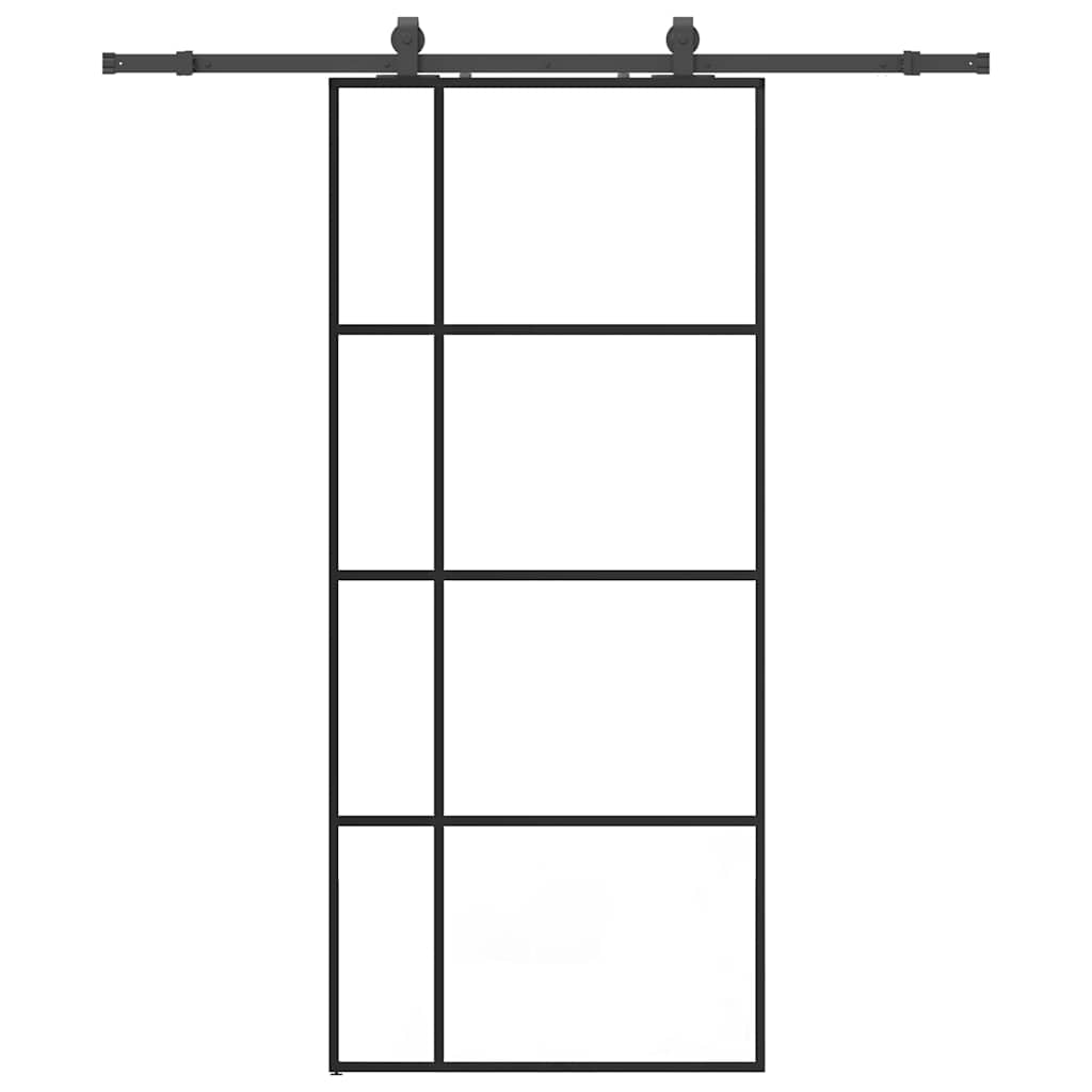 Porte coulissante avec kit de ferrures noir 90x205 cm verre ESG 