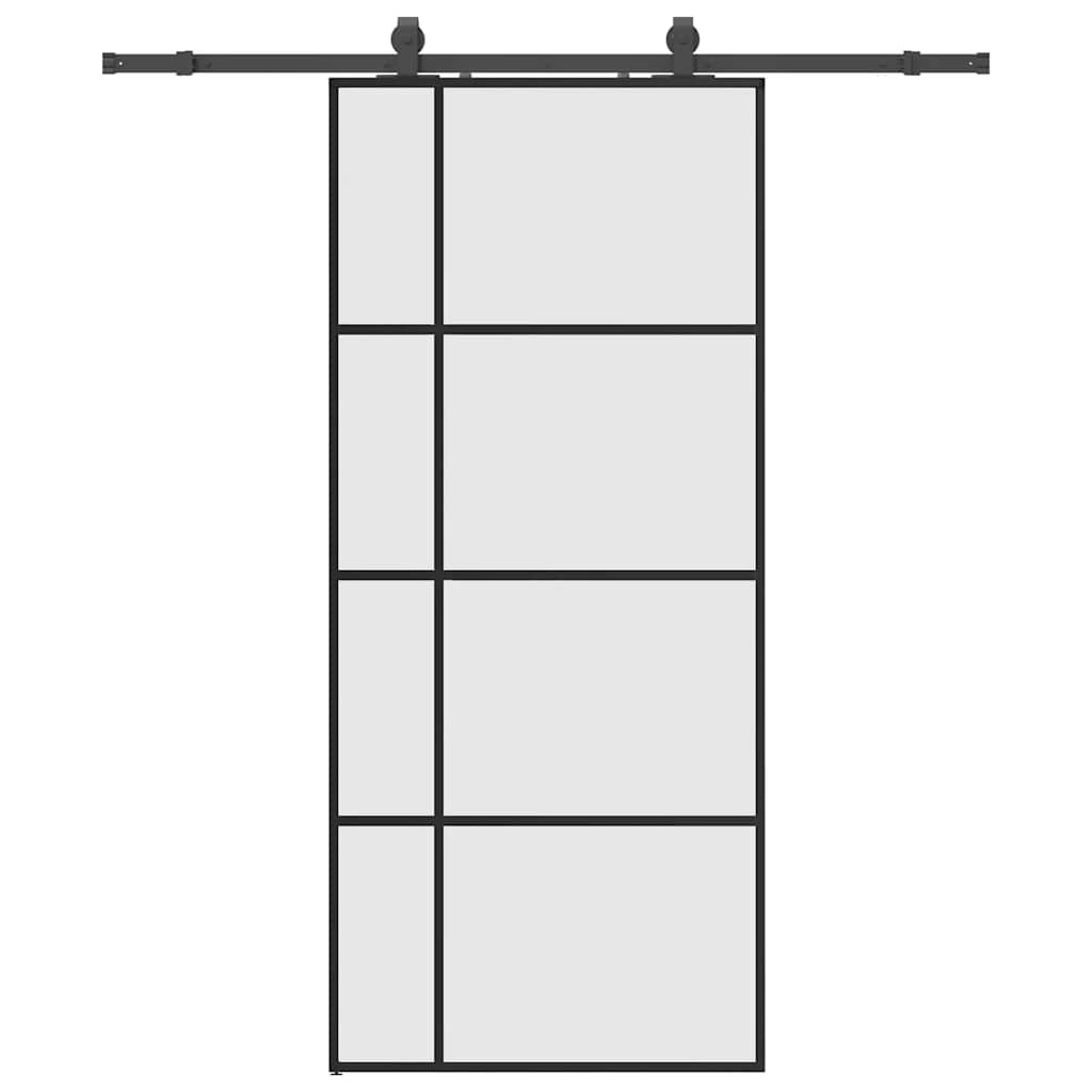 Porte coulissante avec set de ferrures noires 90x205 cm verre ESG 