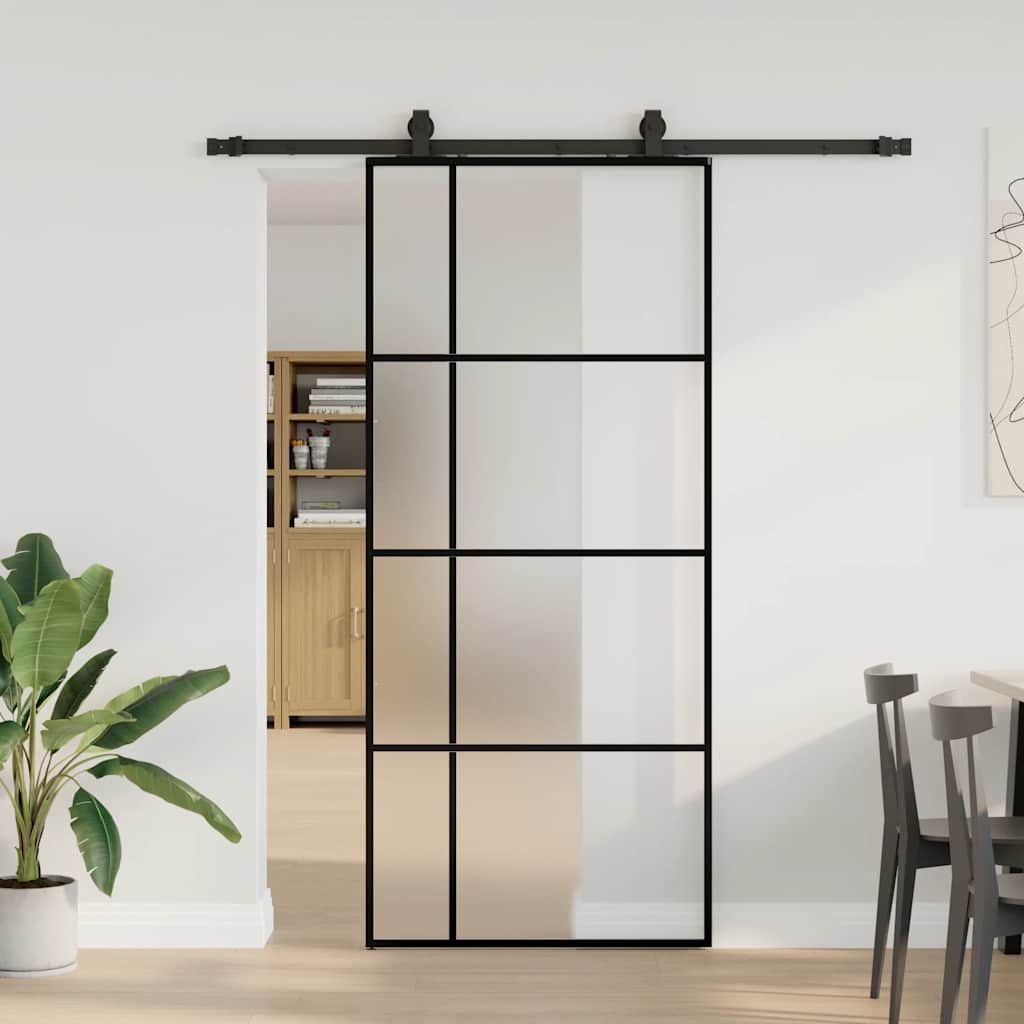 Porte coulissante avec set de ferrures noires 90x205 cm verre ESG 