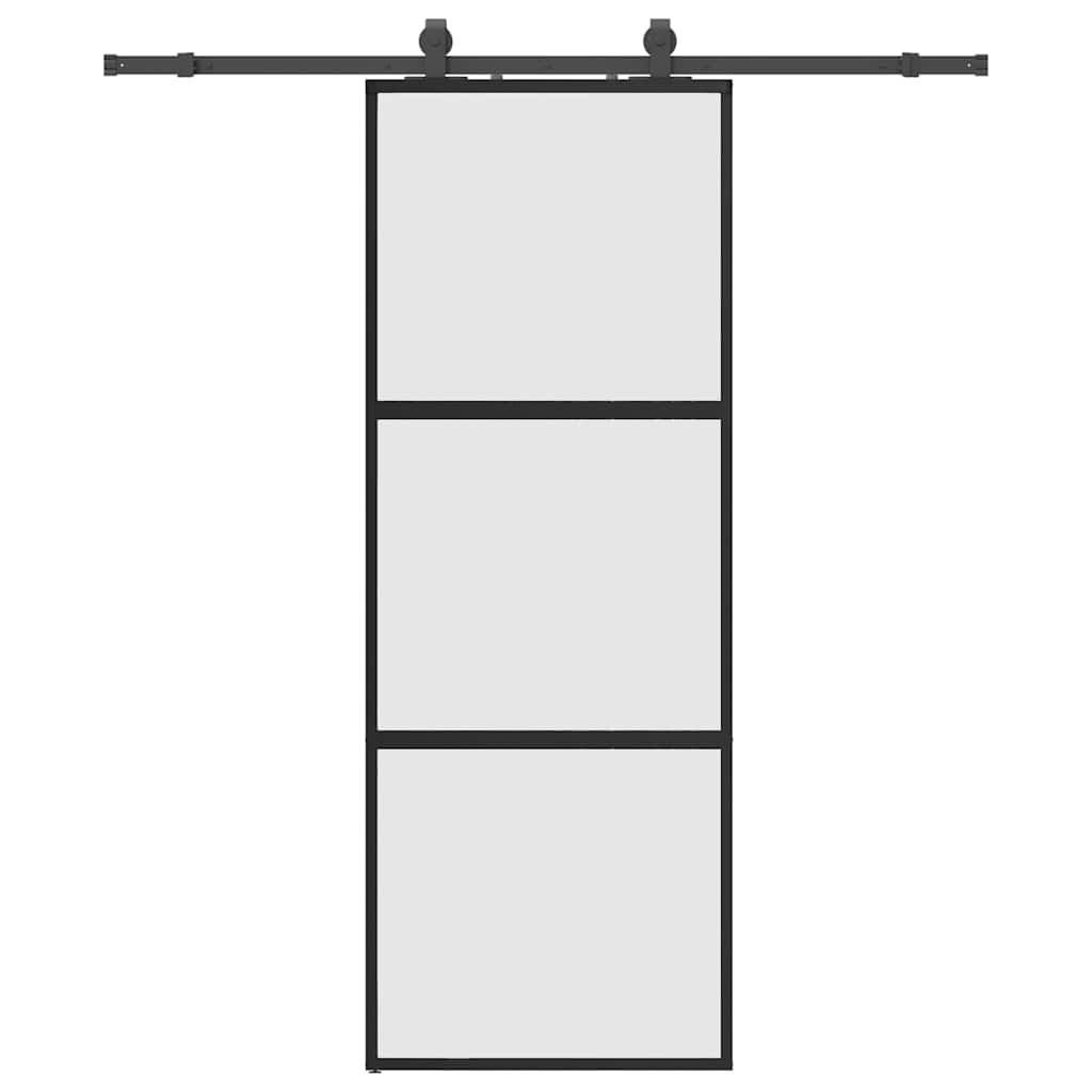 Porte coulissante avec quincaillerie noire 76x205 cm verre trempé 