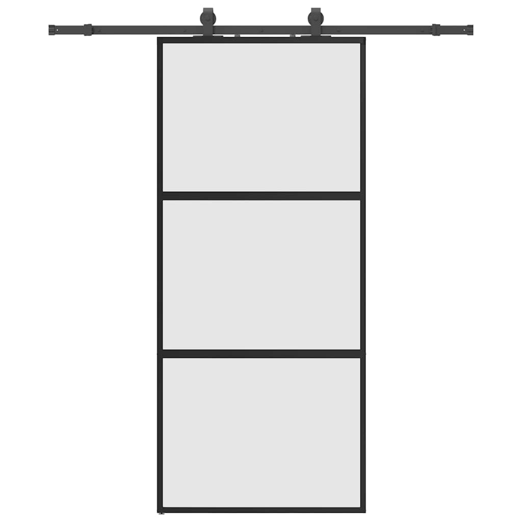 Porte coulissante avec ferrures noires 90x205 cm en verre trempé 