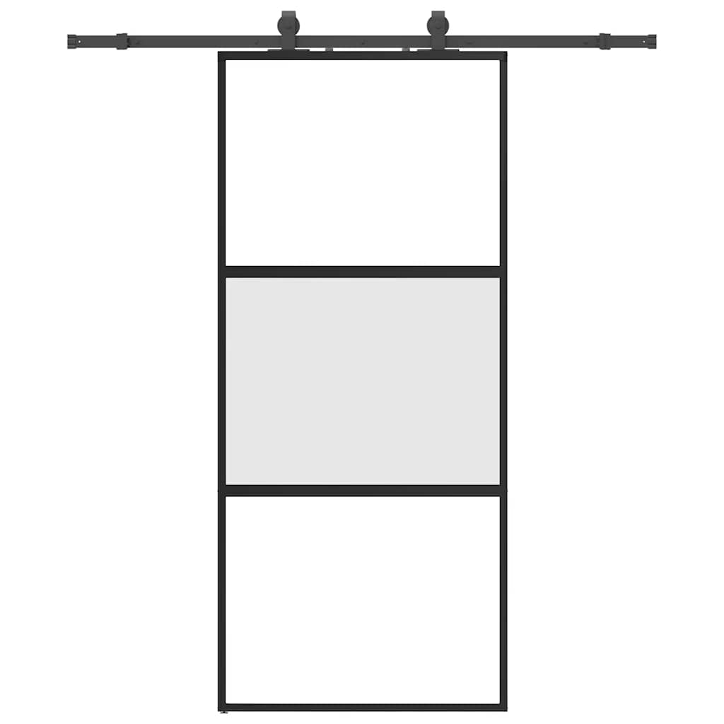 Porte coulissante avec quincaillerie noire 90x205 cm verre trempé 