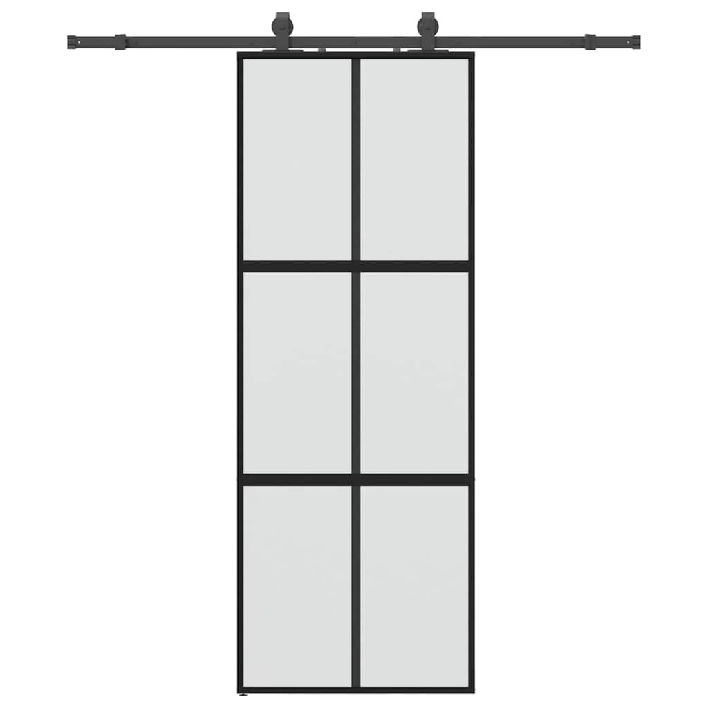 Porte coulissante avec ferrures noires 76x205 cm verre trempé 