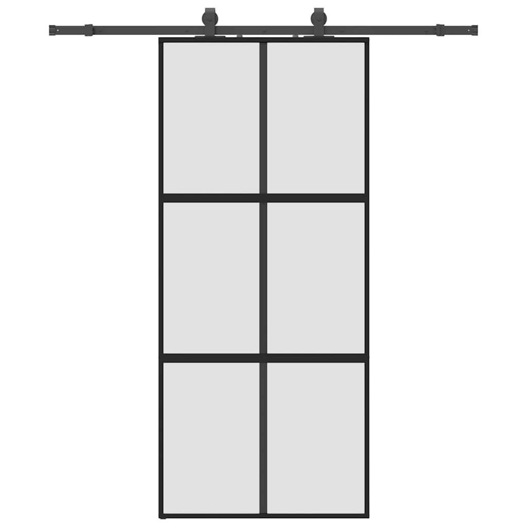 Porte coulissante avec quincaillerie noire 90x205 cm verre trempé 