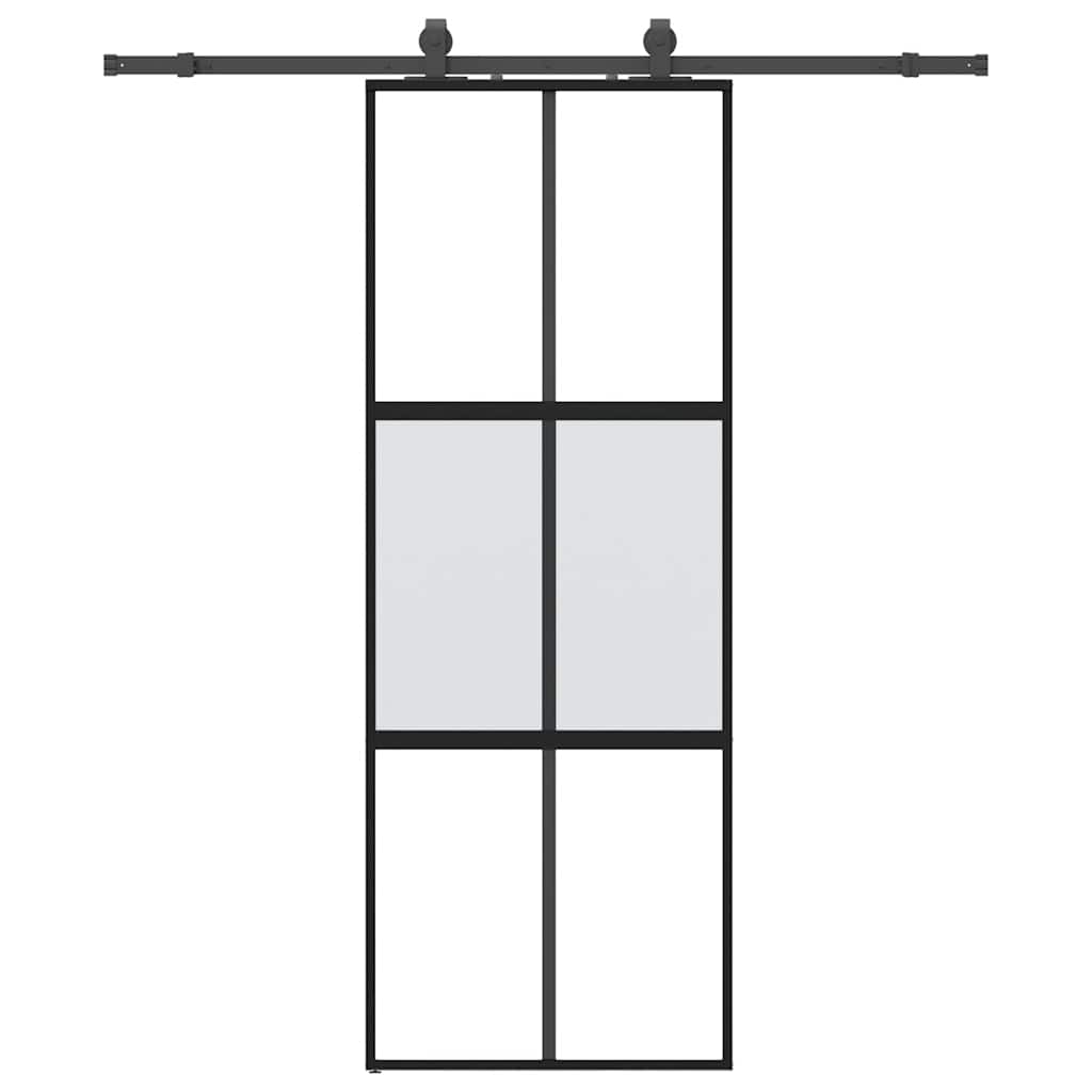 Porte coulissante avec ferrures noires 76x205 cm en verre trempé 