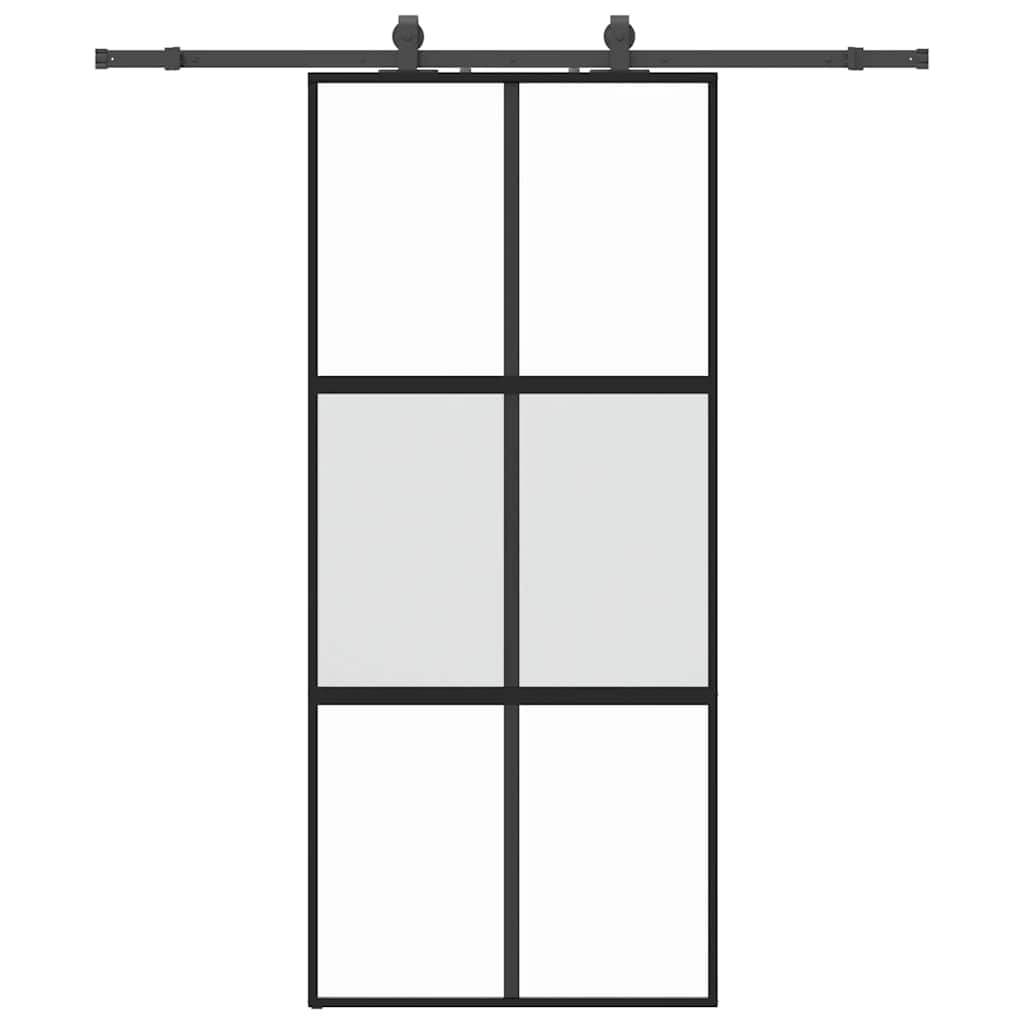 Porte coulissante avec ferrures noires 90x205 cm en verre trempé 