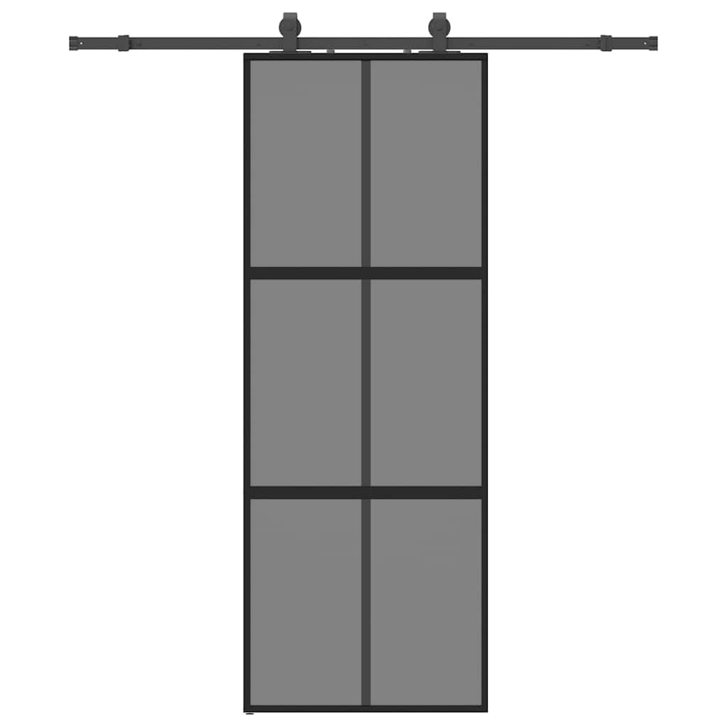 Porte coulissante avec ferrures noires 76x205 cm verre trempé 