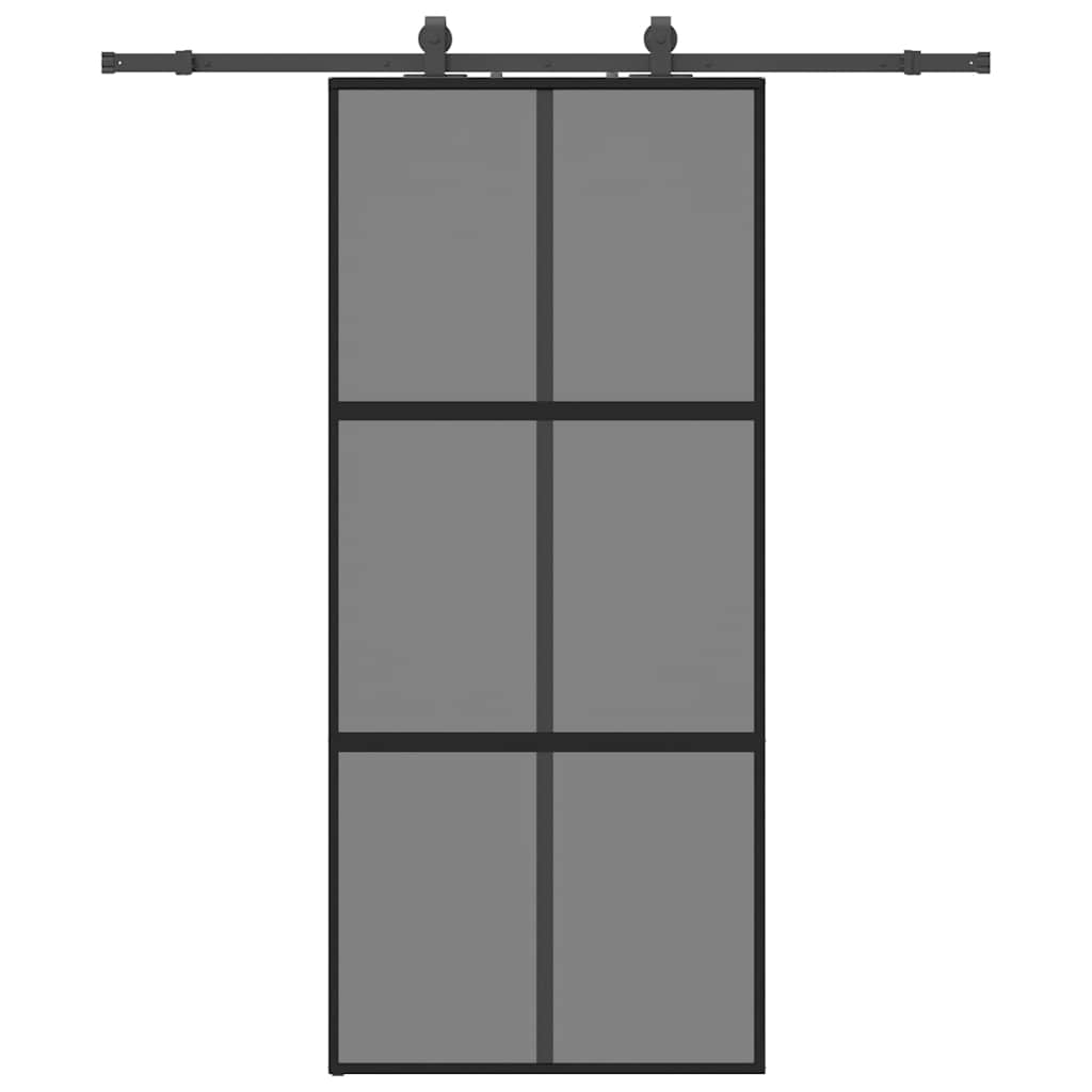 Porte coulissante avec quincaillerie noire 90x205 cm verre trempé 