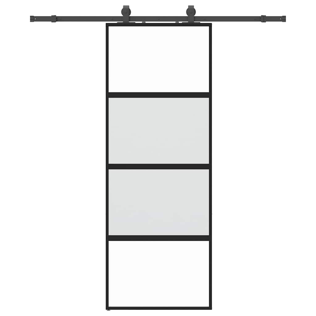 Porte coulissante avec ferrures noires 76x205 cm verre trempé 