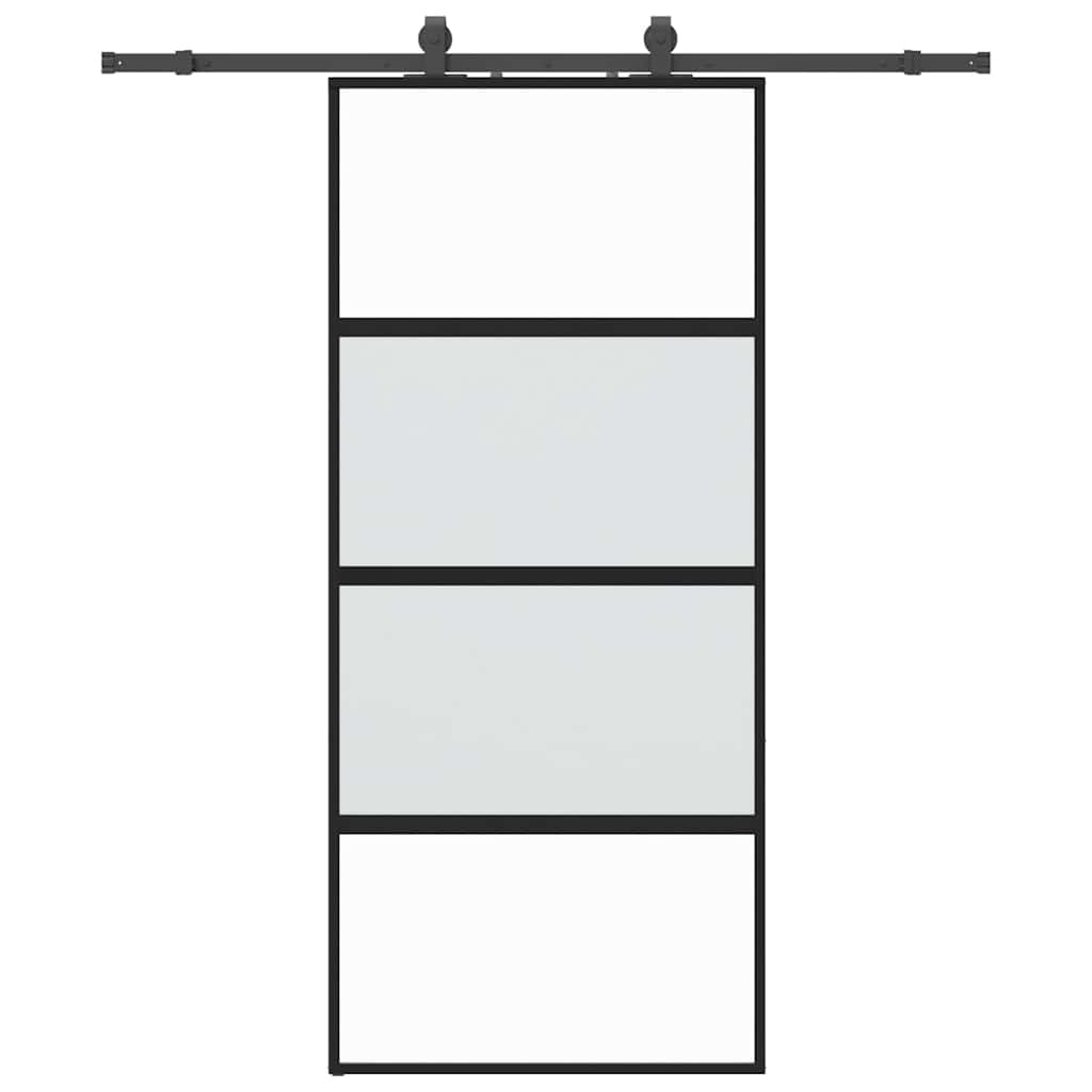 Porte coulissante avec ferrures noires 90x205 cm verre trempé 