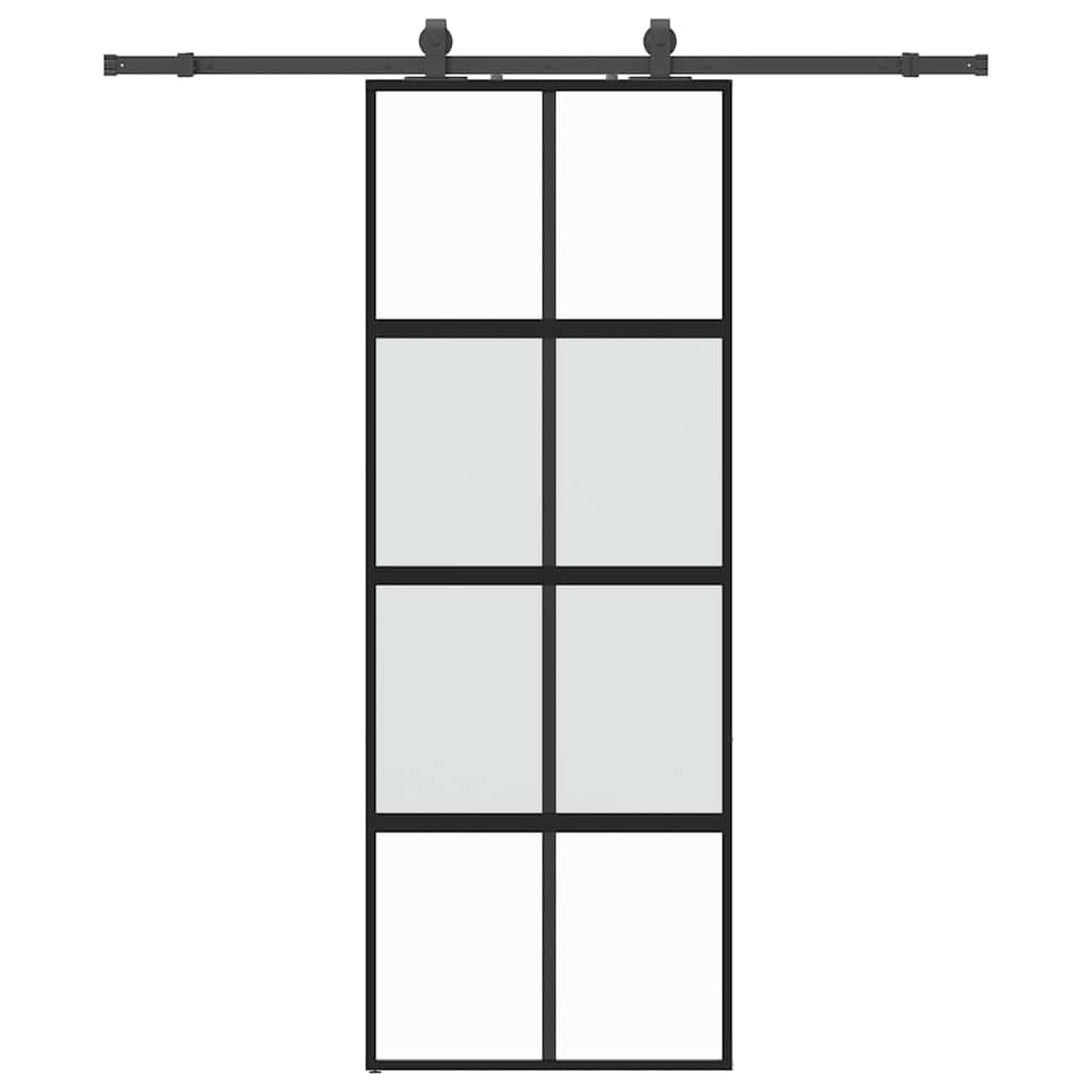 Porte coulissante avec quincaillerie noire 76x205 cm en verre trempé 