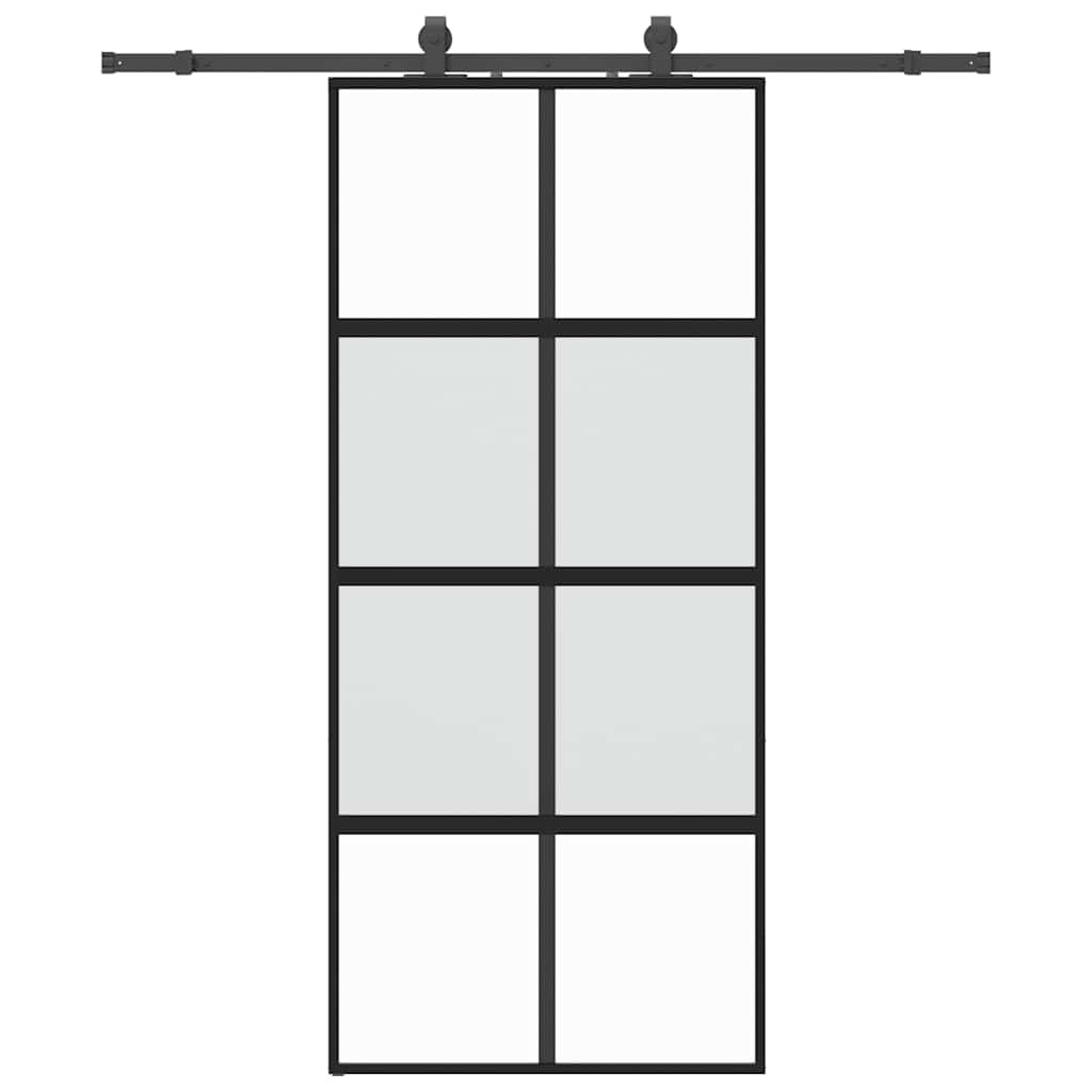 Porte coulissante avec ferrures noires 90x205 cm verre trempé 