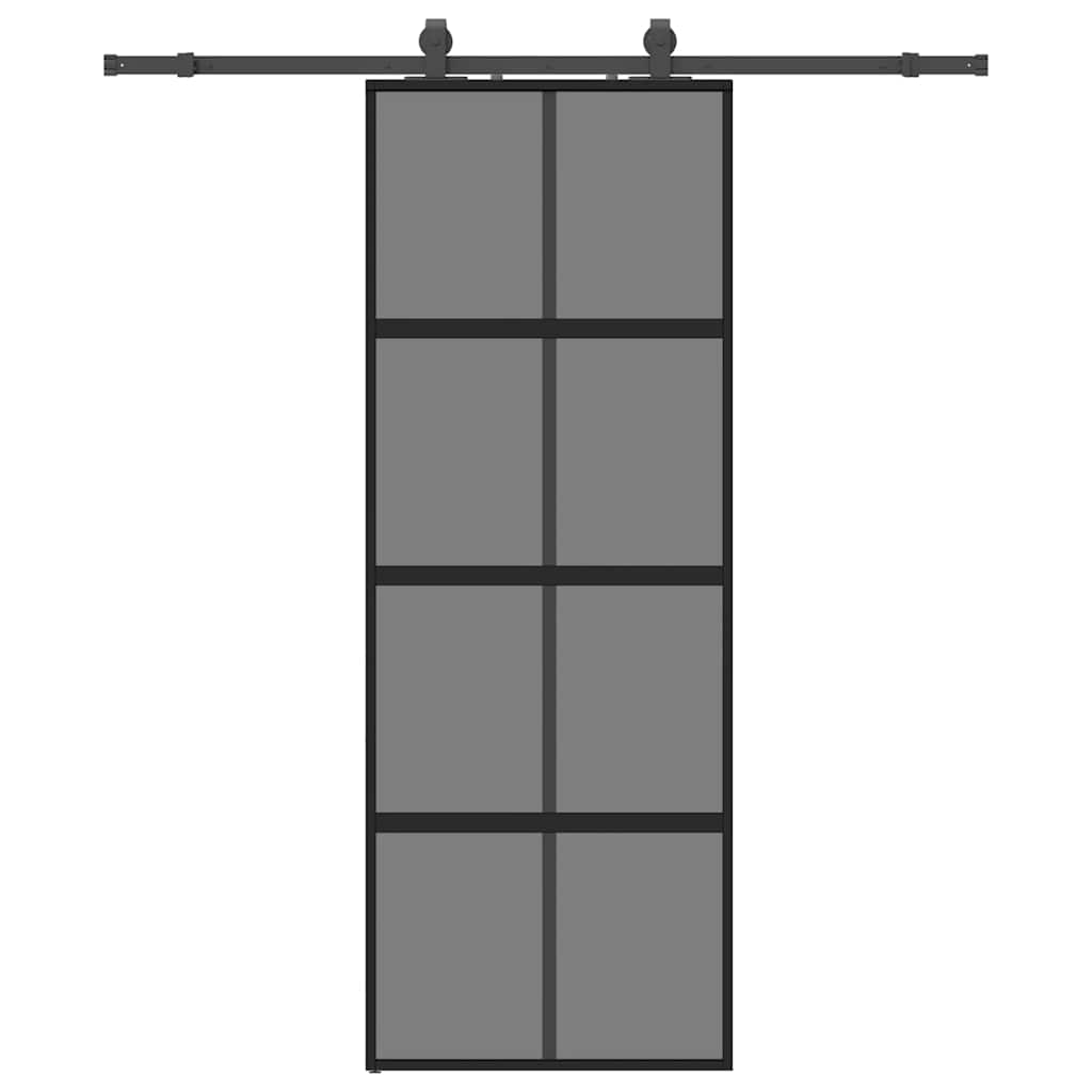 Porte coulissante avec quincaillerie noire 76x205 cm verre trempé 