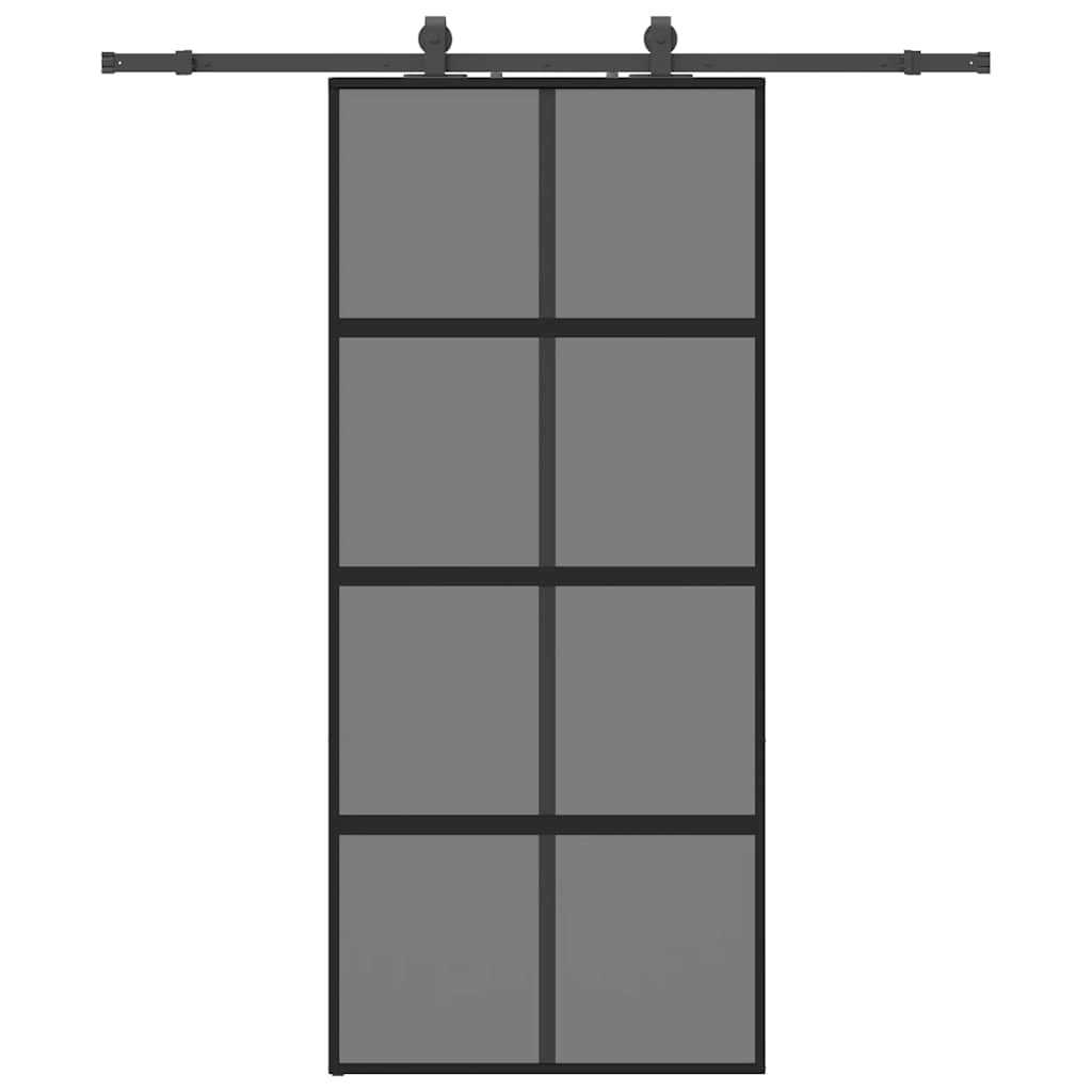 Porte coulissante avec quincaillerie noire 90x205 cm verre trempé 