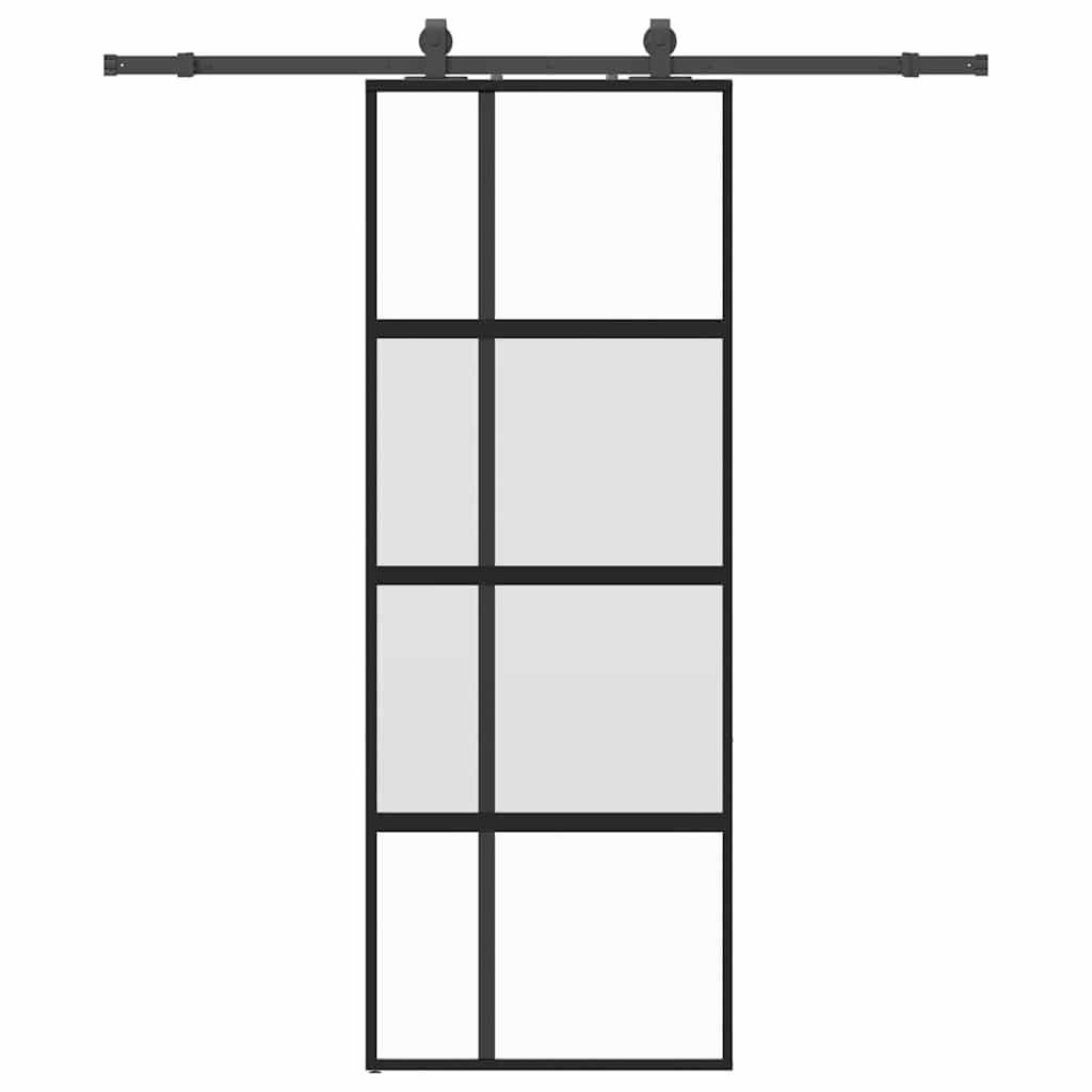 Porte coulissante avec ferrures noires 76x205 cm verre trempé 