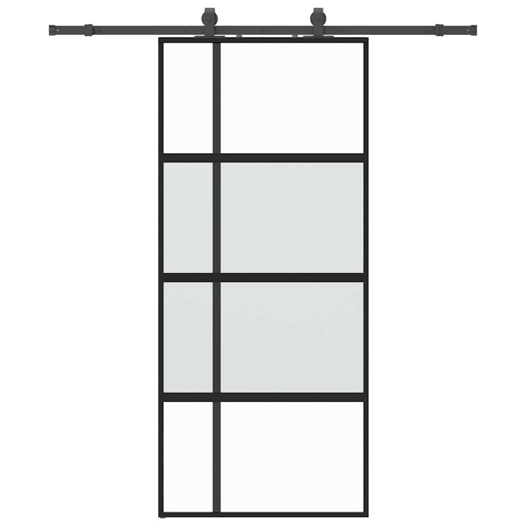 Porte coulissante avec ferrures noires 90x205 cm verre trempé 