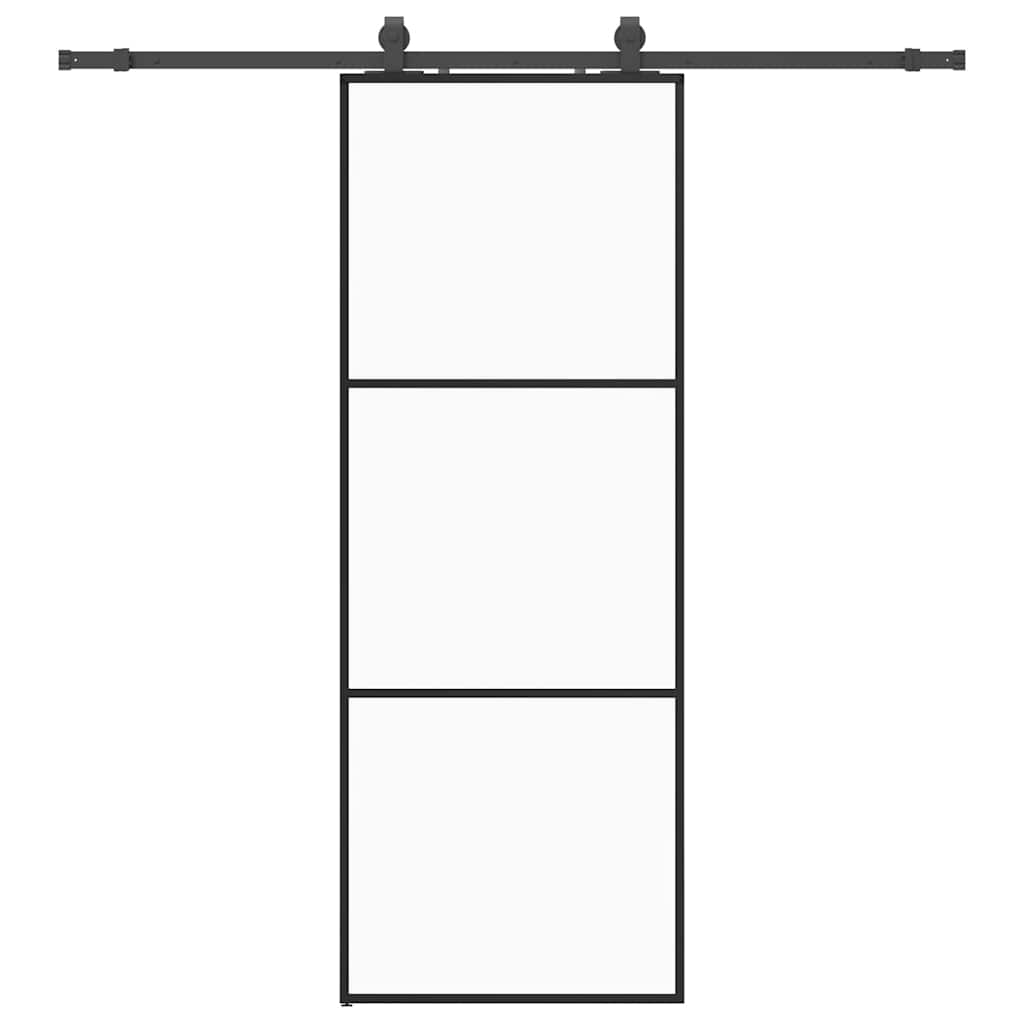Puerta Corredera 76x205 cm ESG Vidrio Transparente y Negro — Kit Herrajes Negro