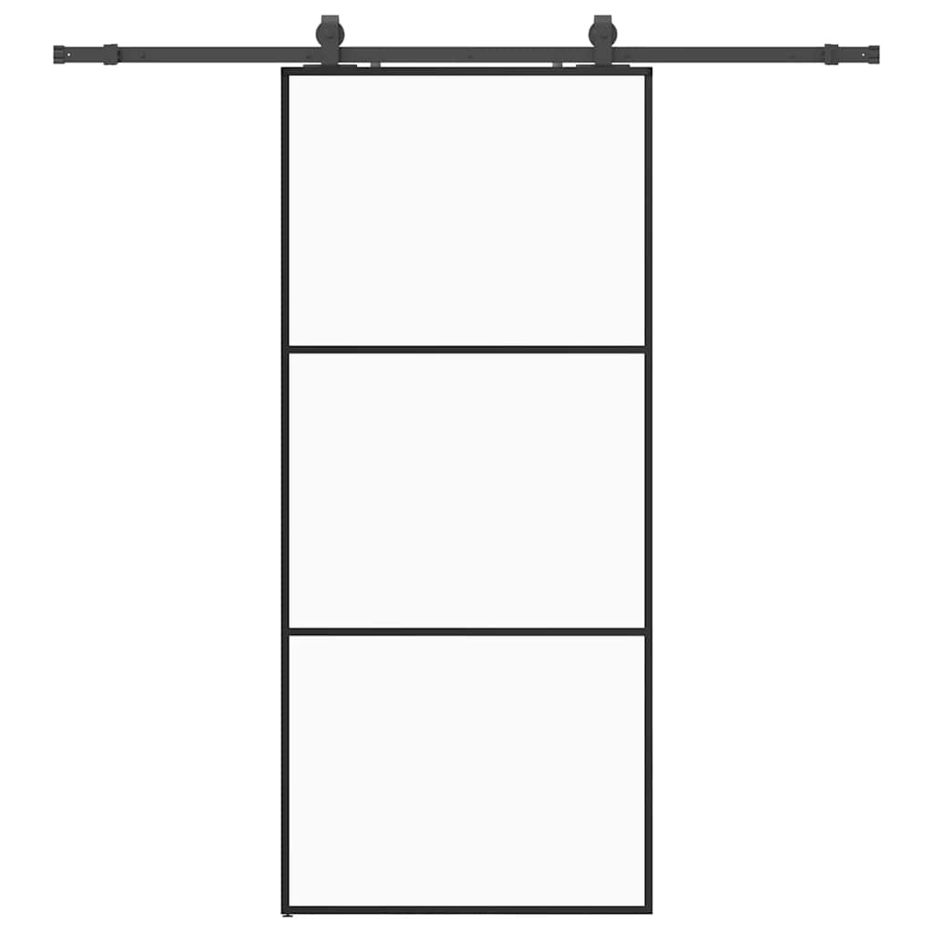 Porte coulissante avec kit de quincaillerie noire 90x205 cm verre ESG 
