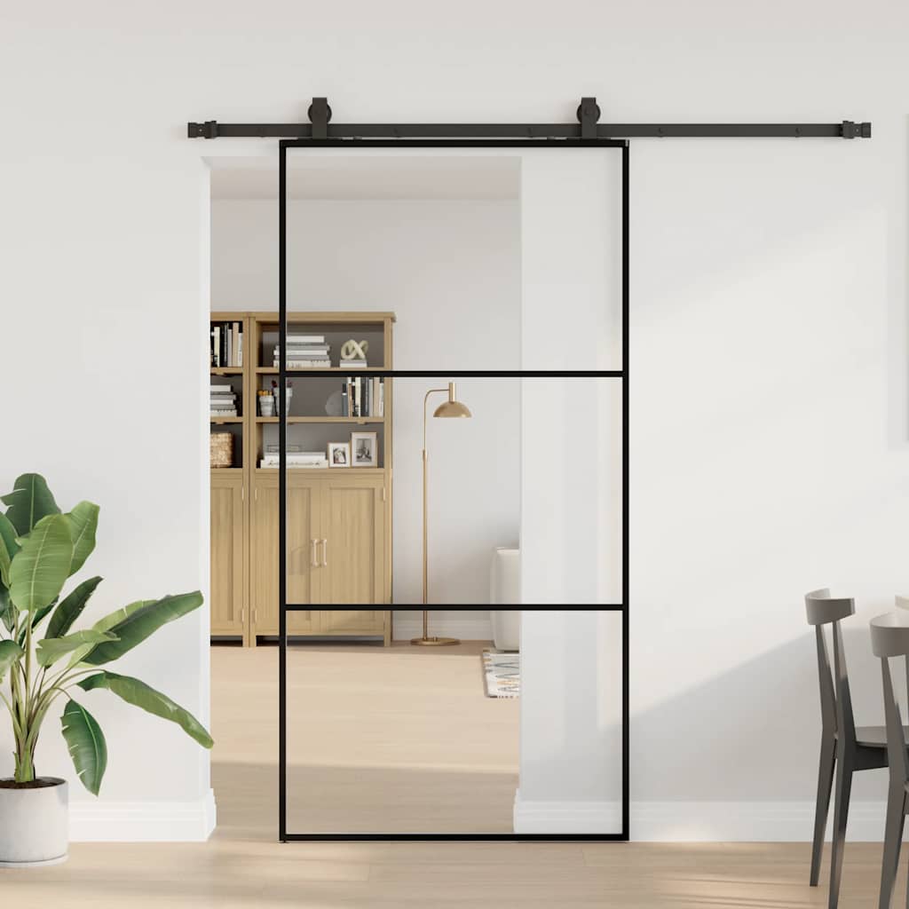 Puerta Corredera 102x205 cm Vidrio ESG Negro