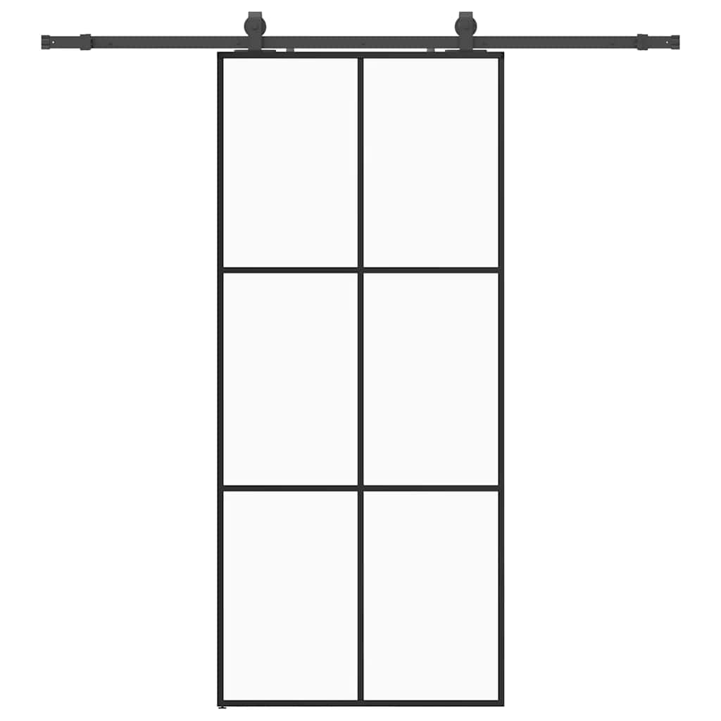 Porte coulissante avec kit de ferrures noir 90x205 cm verre ESG 