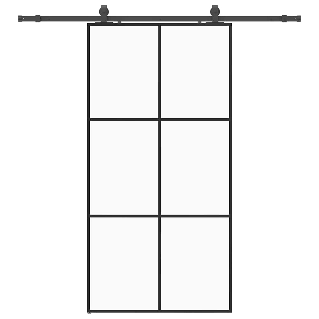 Porte coulissante avec ferrures noires 102x205 cm verre ESG 