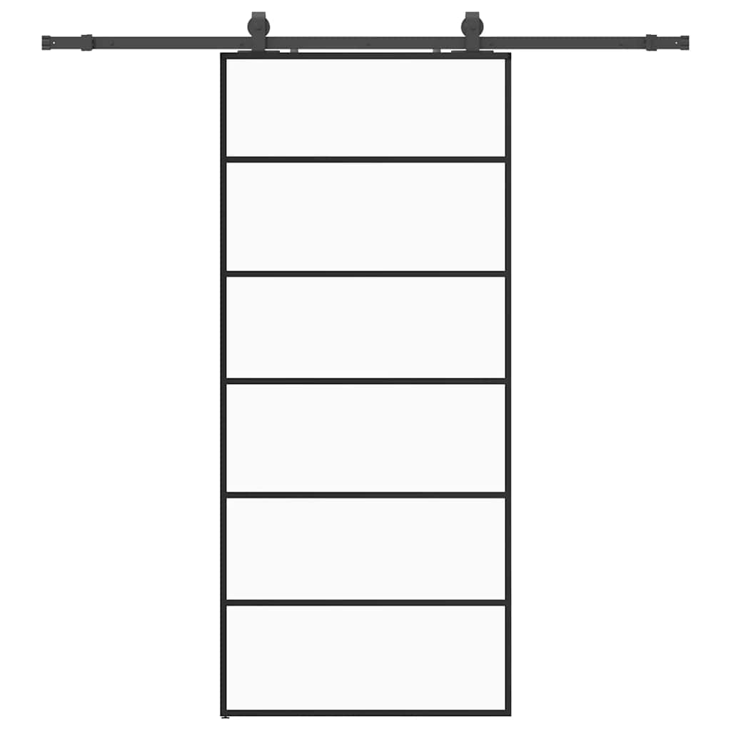 Porte coulissante avec kit de quincaillerie noir 90x205 cm verre ESG 