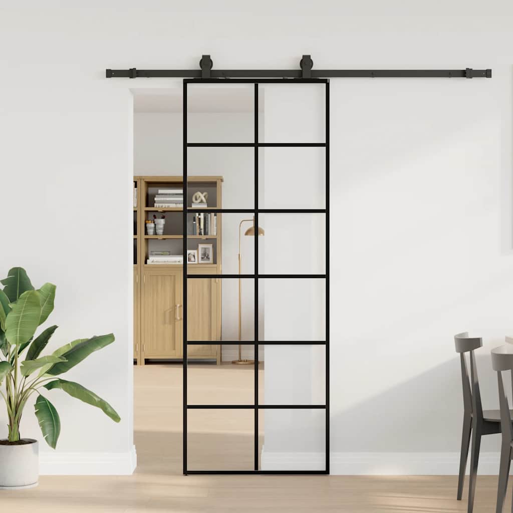 Puerta Corredera 76x205 cm Vidrio ESG con Herrajes Negros