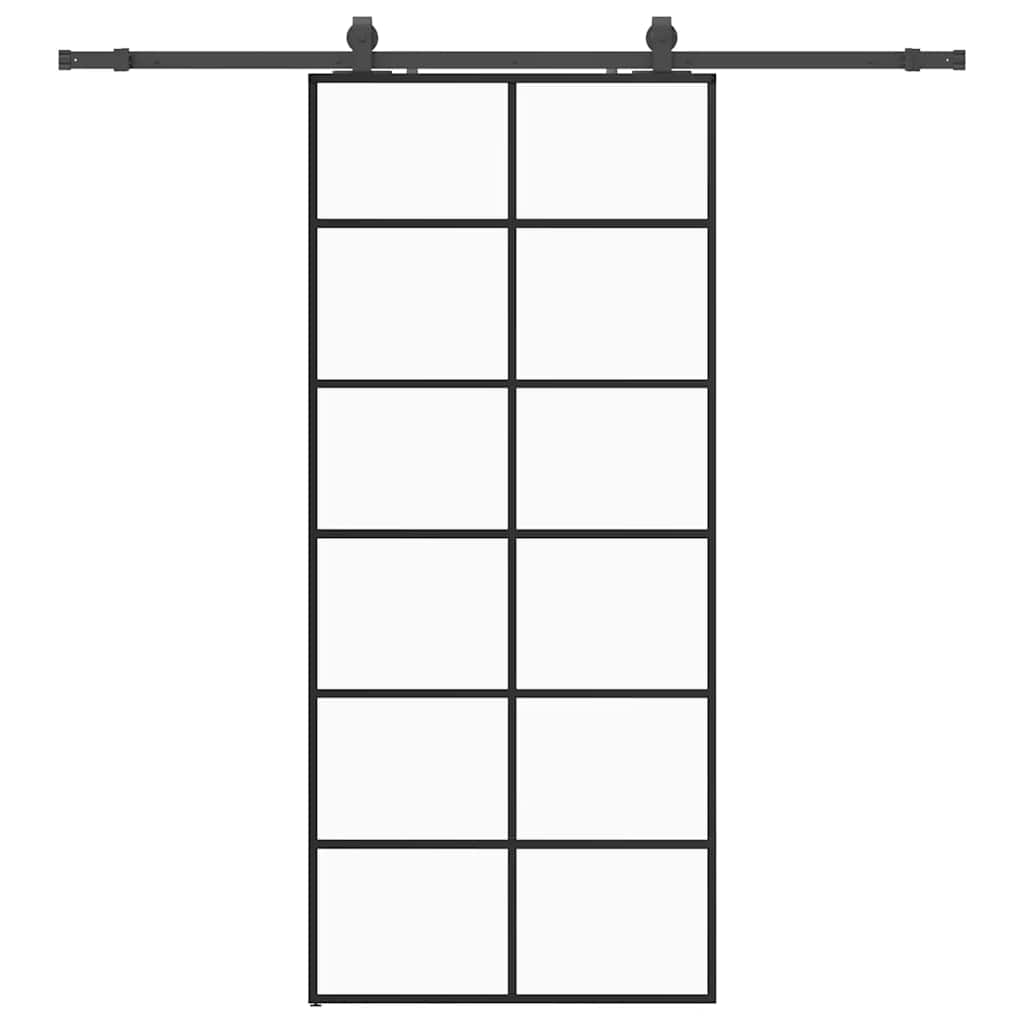 Porte coulissante avec kit de ferrures noires 90x205 cm verre ESG 