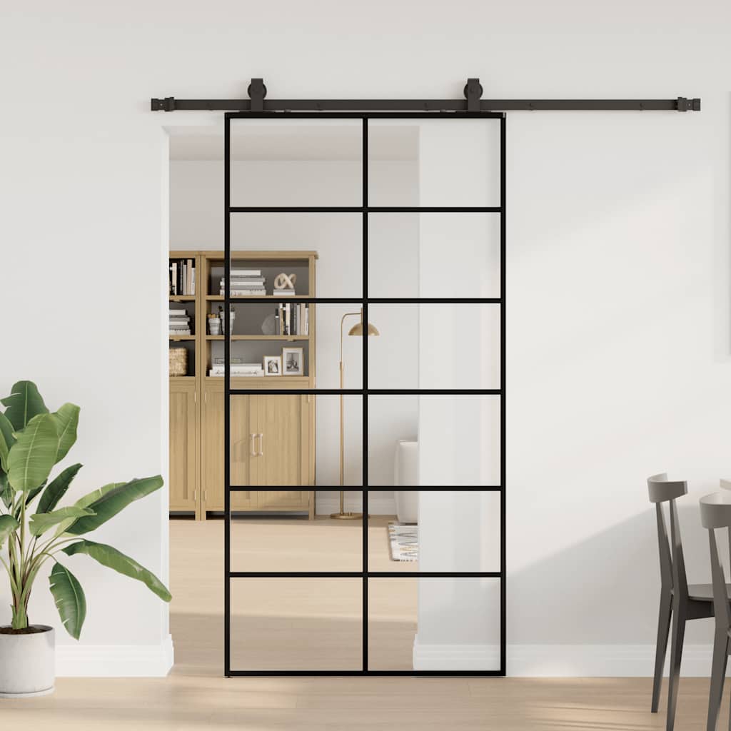 Puerta Corredera 102x205 cm Vidrio ESG con Herrajes Negros