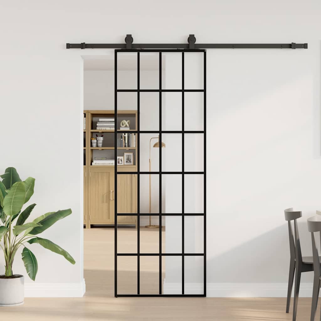 Puerta Corredera 76x205 cm Vidrio ESG Negro