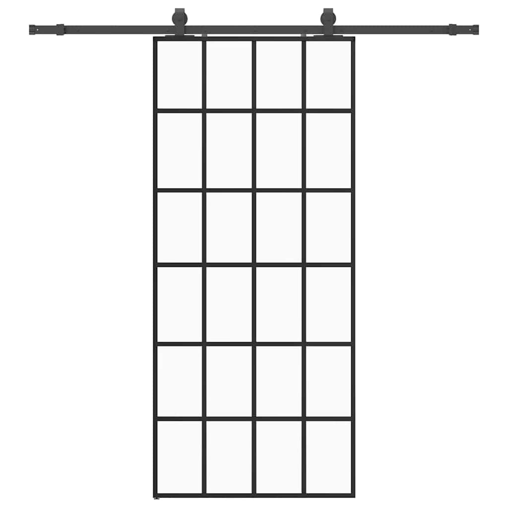Porte coulissante avec kit de ferrures noires 90x205 cm verre ESG 