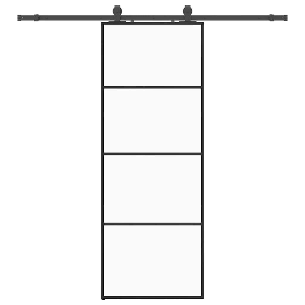 Puerta Corredera 76x205 cm ESG Vidrio Transparente y Negro con Herrajes