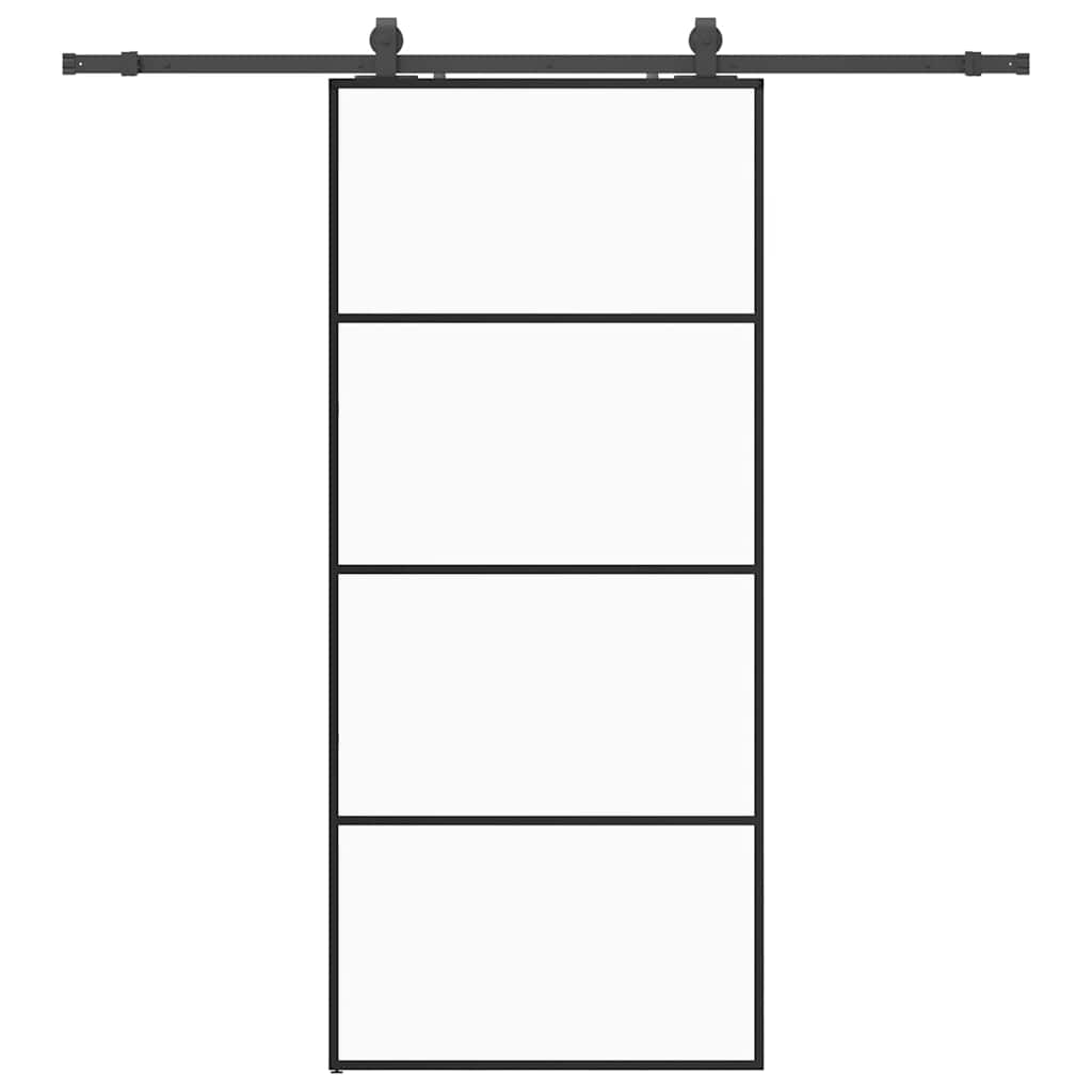 Porte coulissante avec kit de ferrures noir 90x205 cm verre ESG 