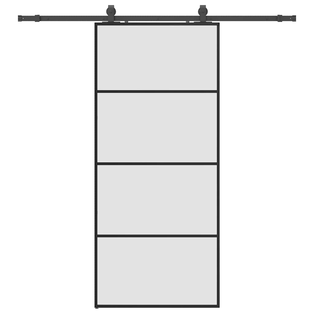Porte coulissante avec ensemble de ferrures noires 90x205 cm en verre ESG 