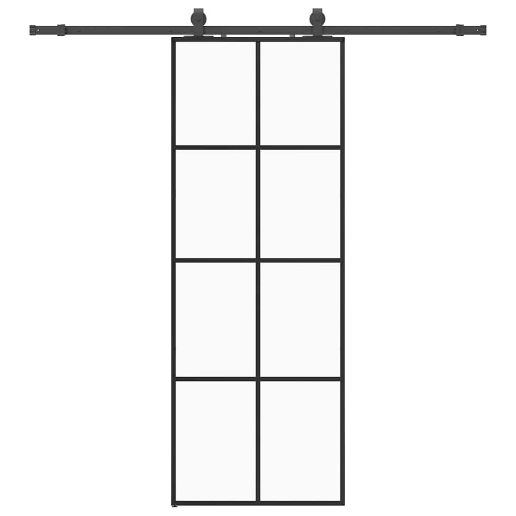 Puerta Corredera 76x205 cm ESG Vidrio Transparente y Negro — Kit Herrajes Negro