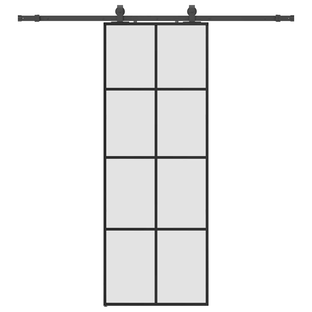 Porte coulissante avec jeu de ferrures noires 76x205 cm verre ESG 