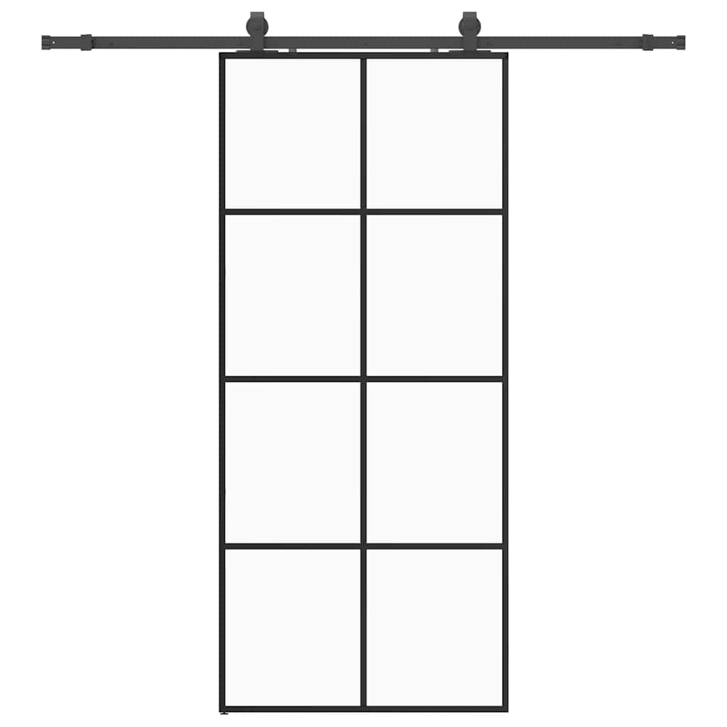 Porte coulissante avec kit de ferrures noires 90x205 cm en verre ESG 